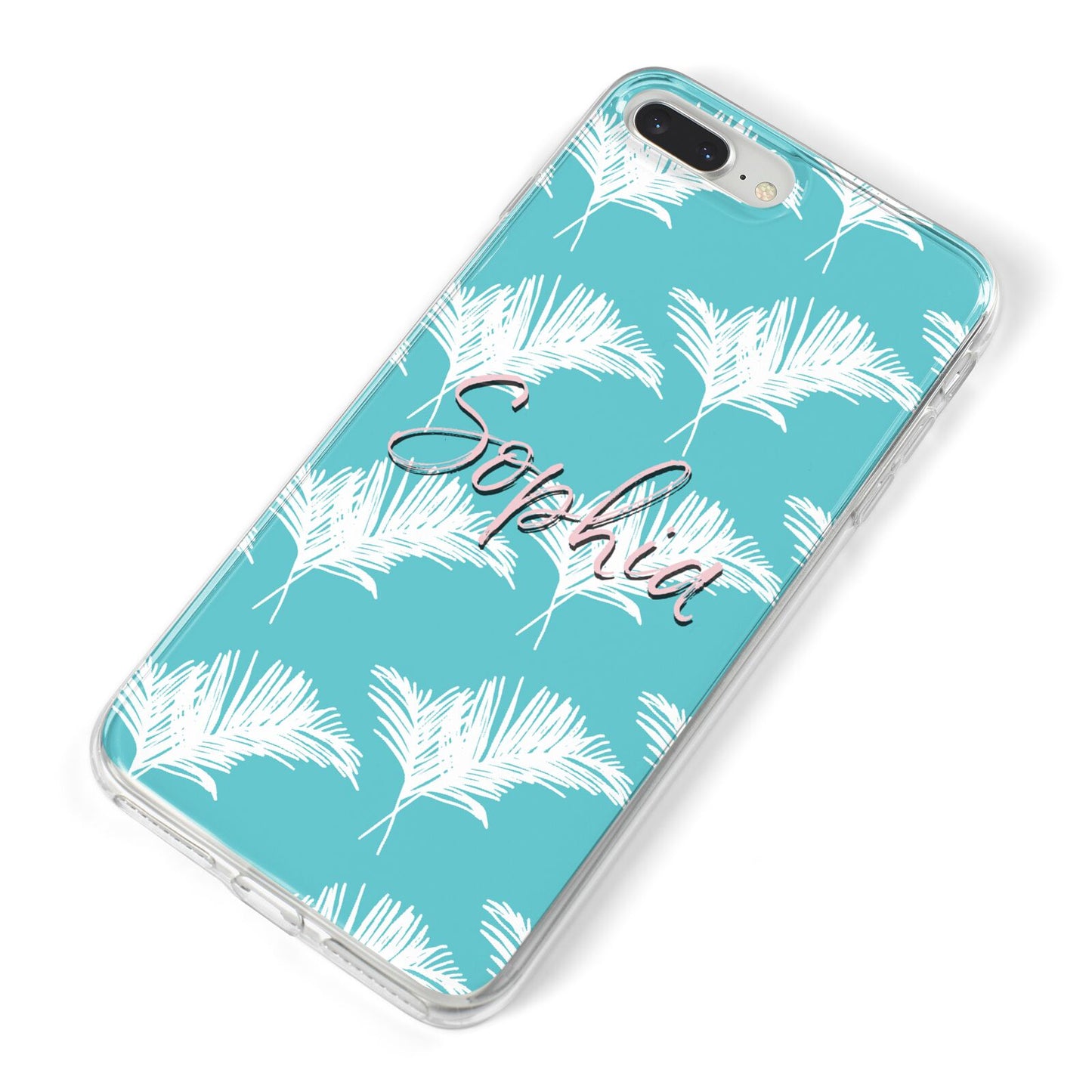 Personalised Blue White Tropical Foliage iPhone 8 Plus Bumper Case on Silver iPhone Alternative Image