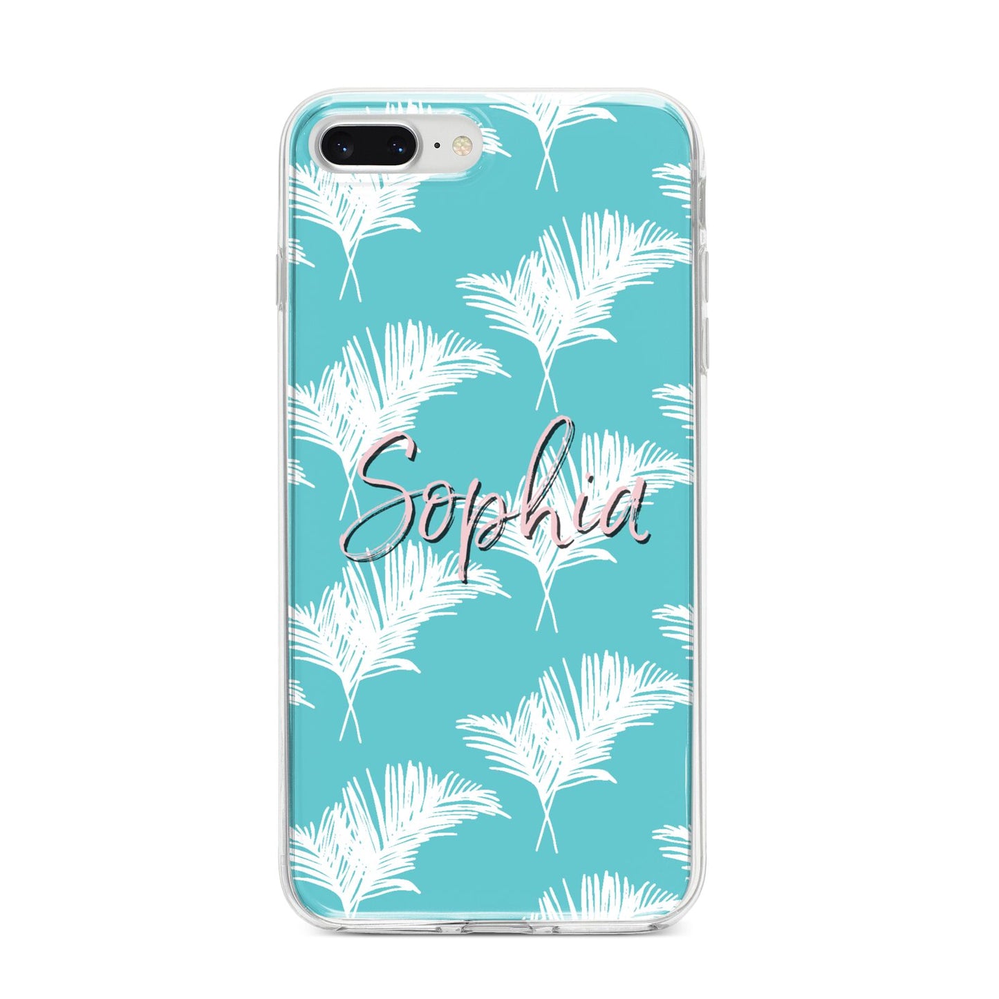 Personalised Blue White Tropical Foliage iPhone 8 Plus Bumper Case on Silver iPhone