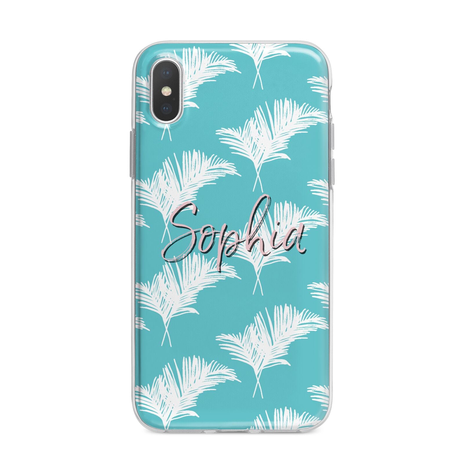 Personalised Blue White Tropical Foliage iPhone X Bumper Case on Silver iPhone Alternative Image 1