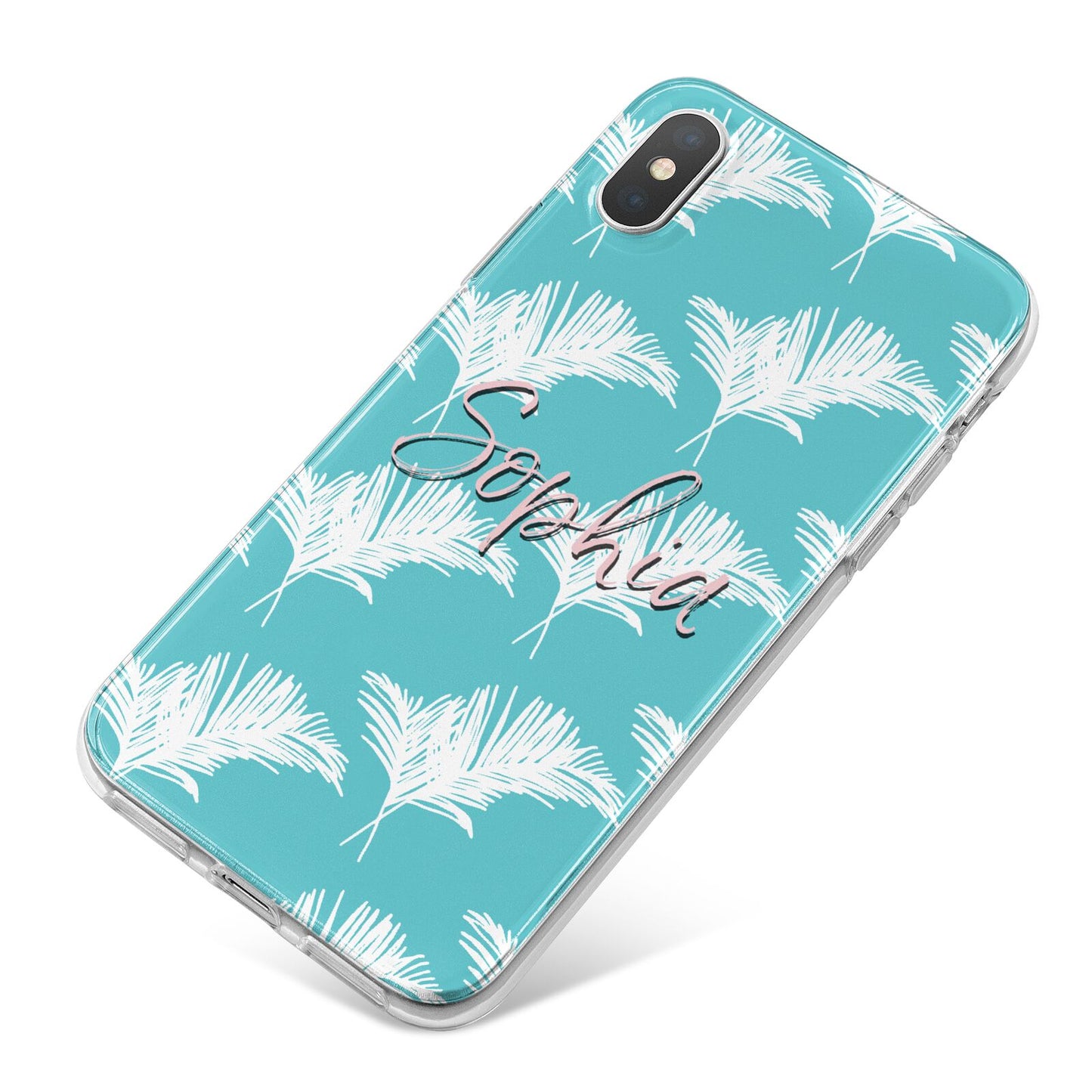 Personalised Blue White Tropical Foliage iPhone X Bumper Case on Silver iPhone