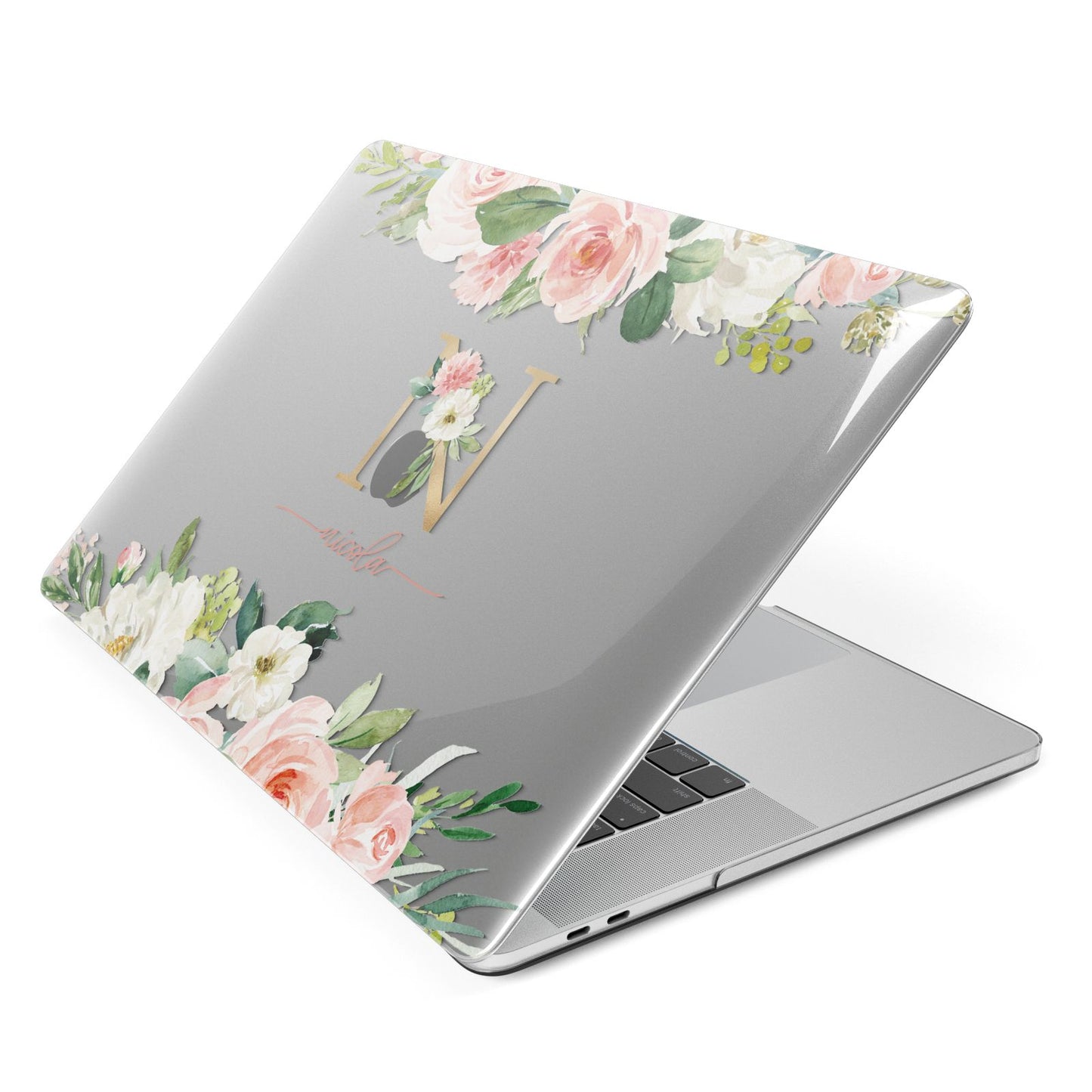 Personalised Blush Floral Monogram Apple MacBook Case Side View