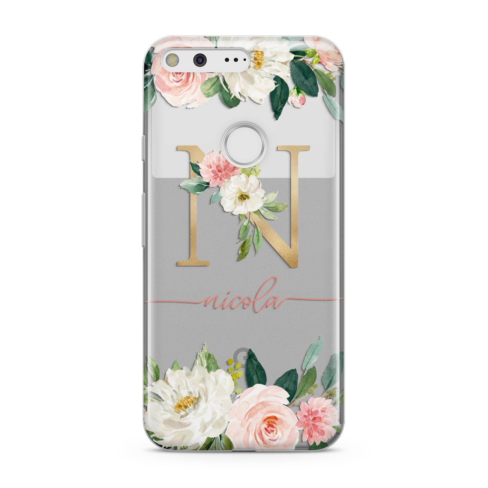 Personalised Blush Floral Monogram Google Pixel Case