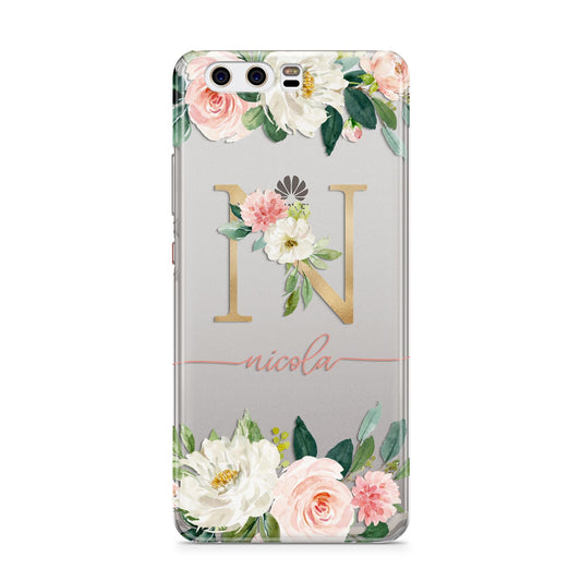 Personalised Blush Floral Monogram Huawei P10 Phone Case