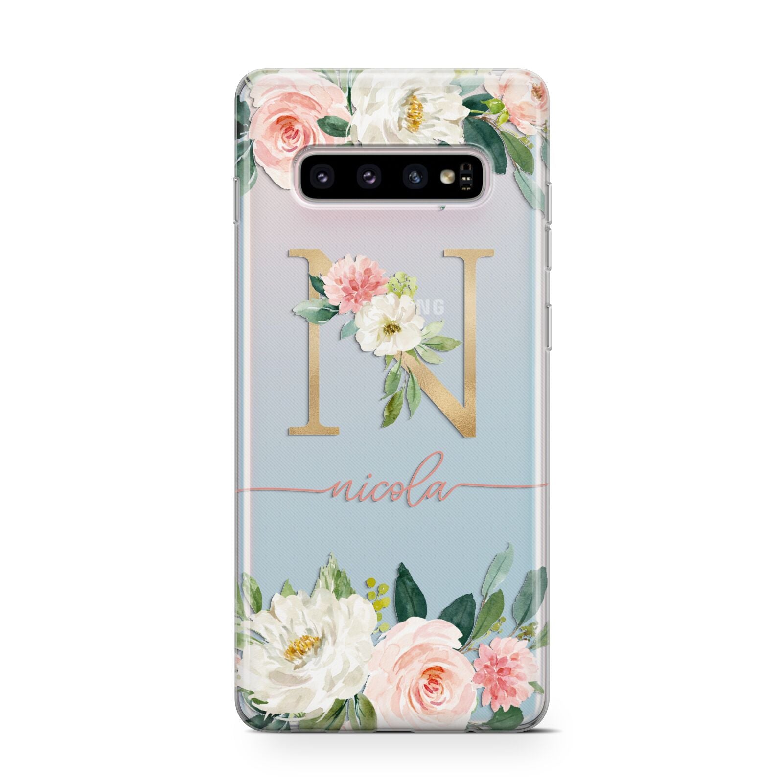 Personalised Blush Floral Monogram Protective Samsung Galaxy Case