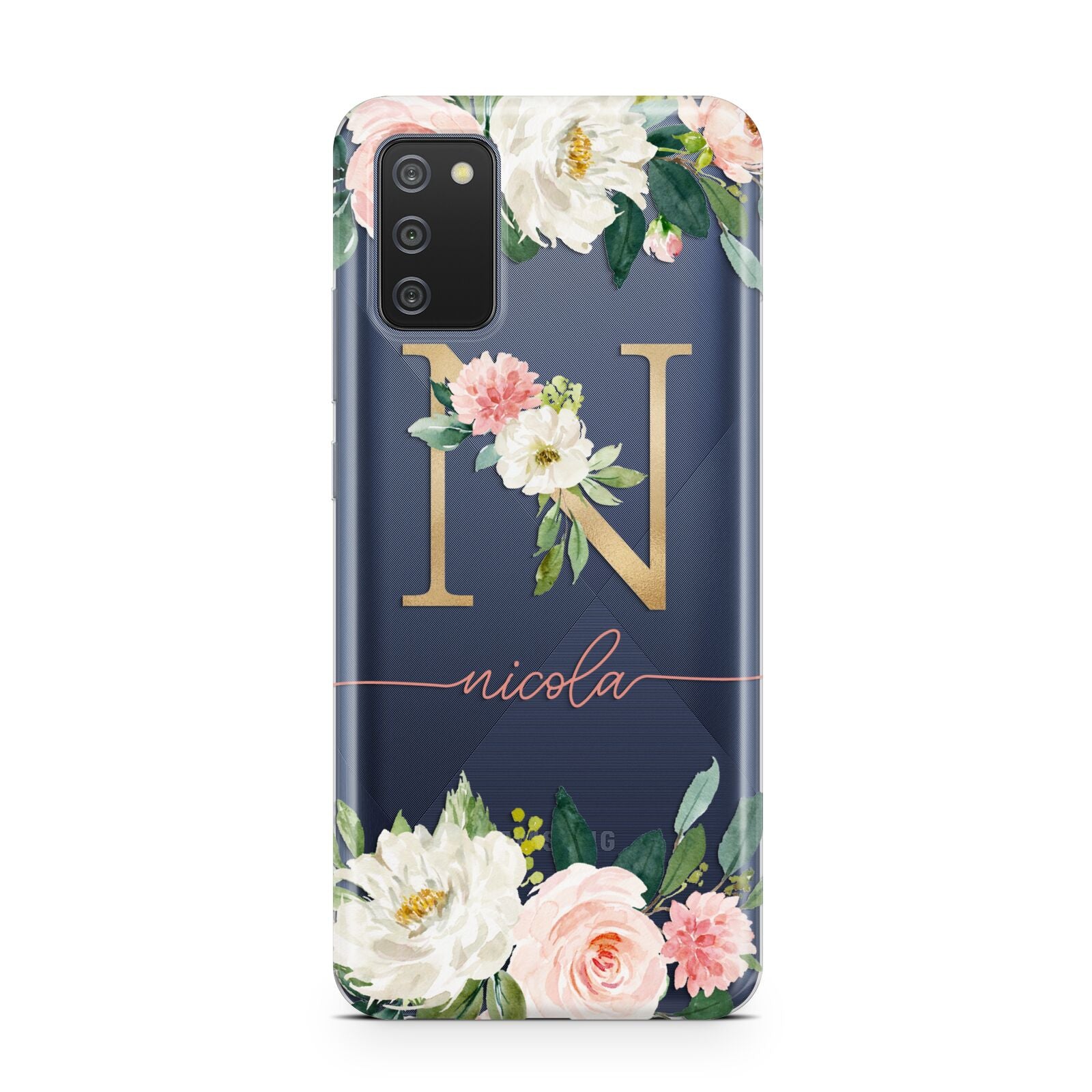 Personalised Blush Floral Monogram Samsung A02s Case