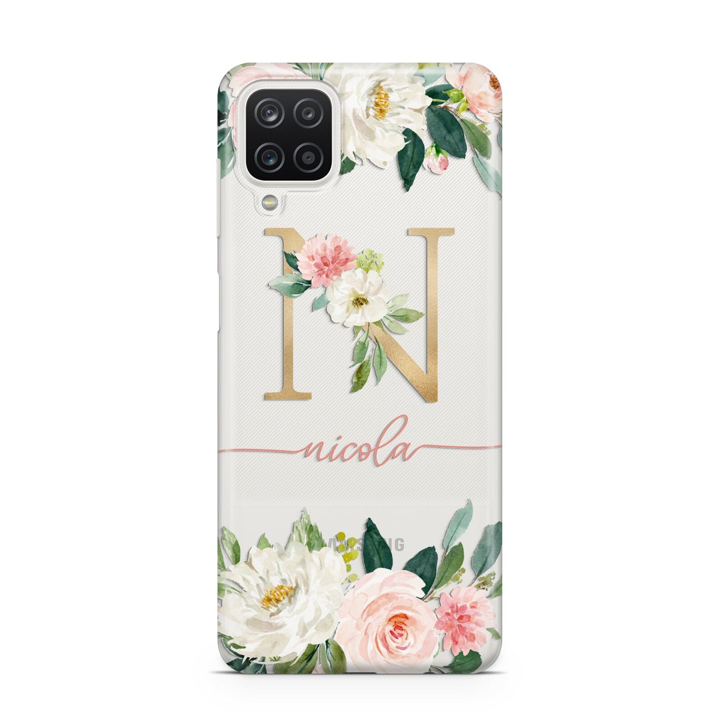 Personalised Blush Floral Monogram Samsung A12 Case