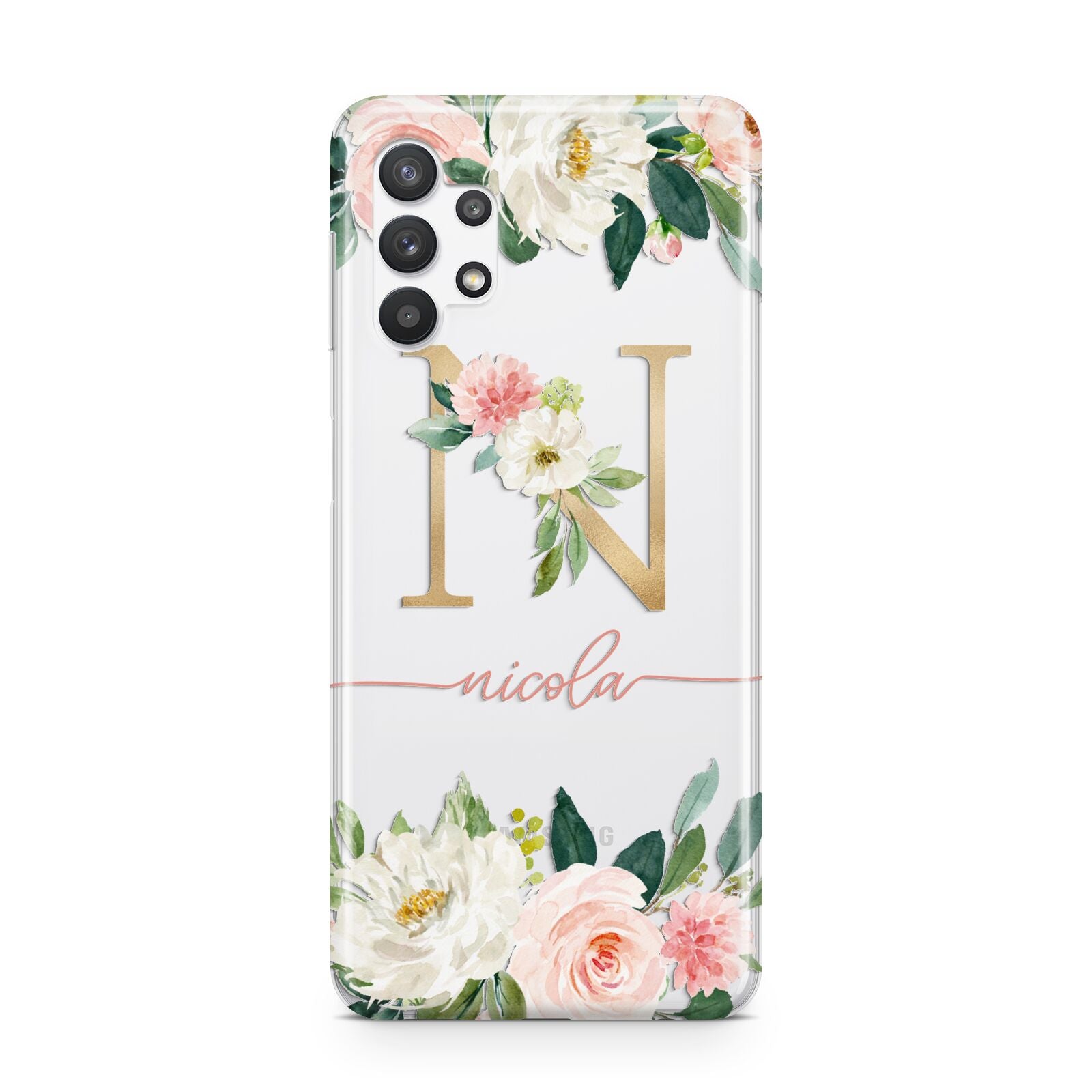 Personalised Blush Floral Monogram Samsung A32 5G Case