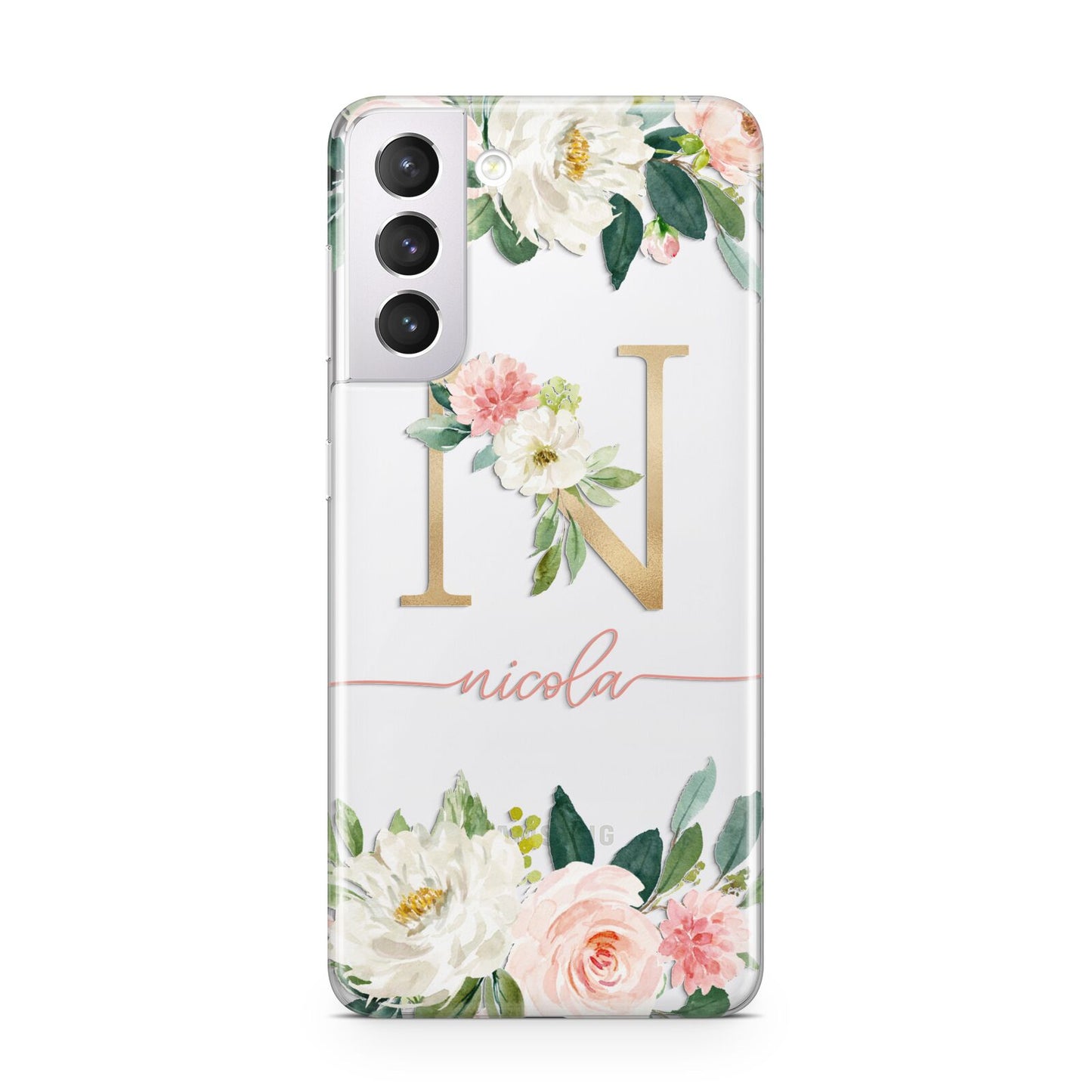 Personalised Blush Floral Monogram Samsung S21 Case