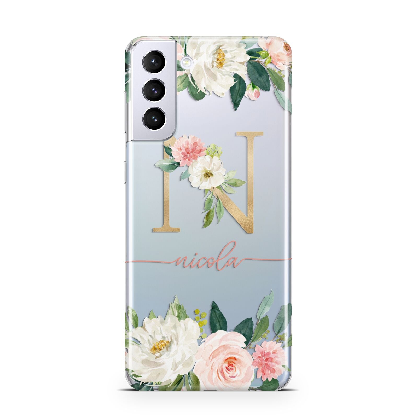 Personalised Blush Floral Monogram Samsung S21 Plus Case