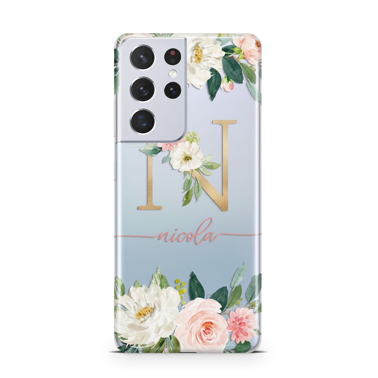 Personalised Blush Floral Monogram Samsung S21 Ultra Case