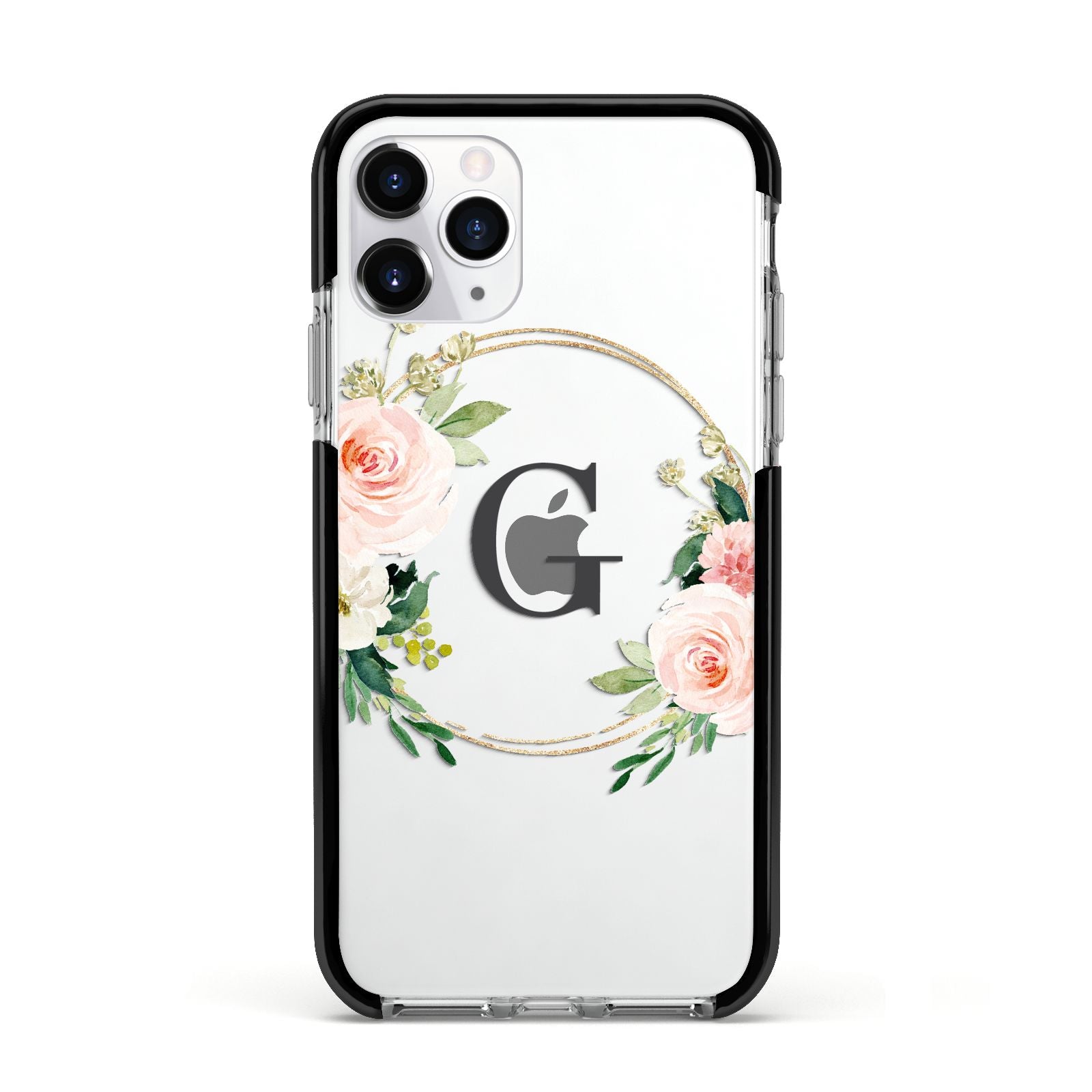 Personalised Blush Floral Wreath Apple iPhone 11 Pro in Silver with Black Impact Case
