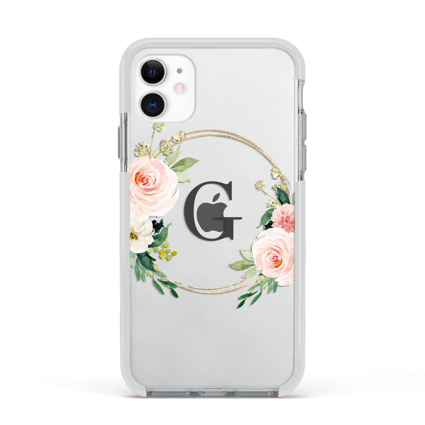Personalised Blush Floral Wreath Apple iPhone 11 in White with White Impact Case
