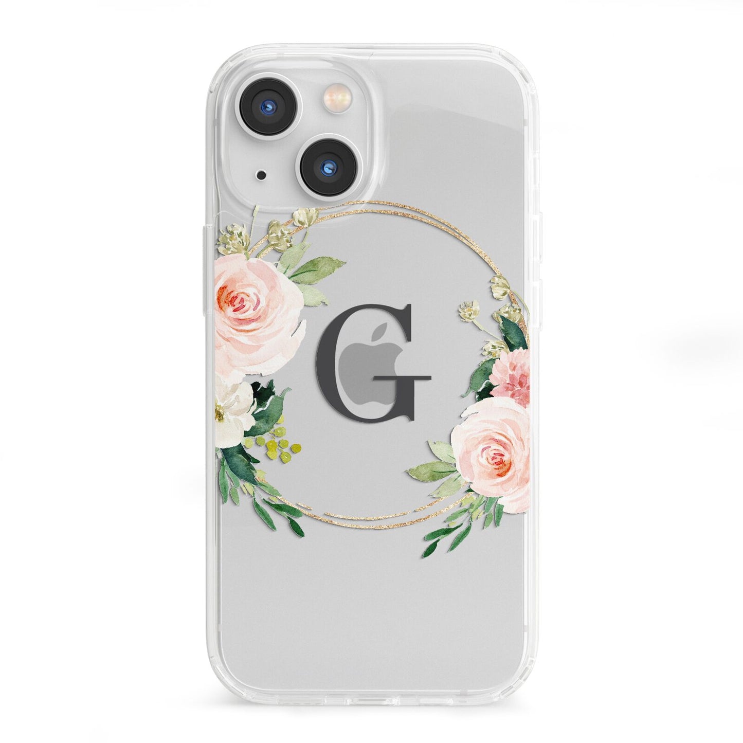 Personalised Blush Floral Wreath iPhone 13 Mini Clear Bumper Case