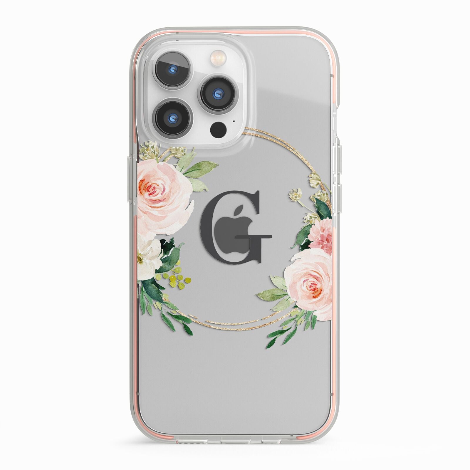 Personalised Blush Floral Wreath iPhone 13 Pro TPU Impact Case with Pink Edges