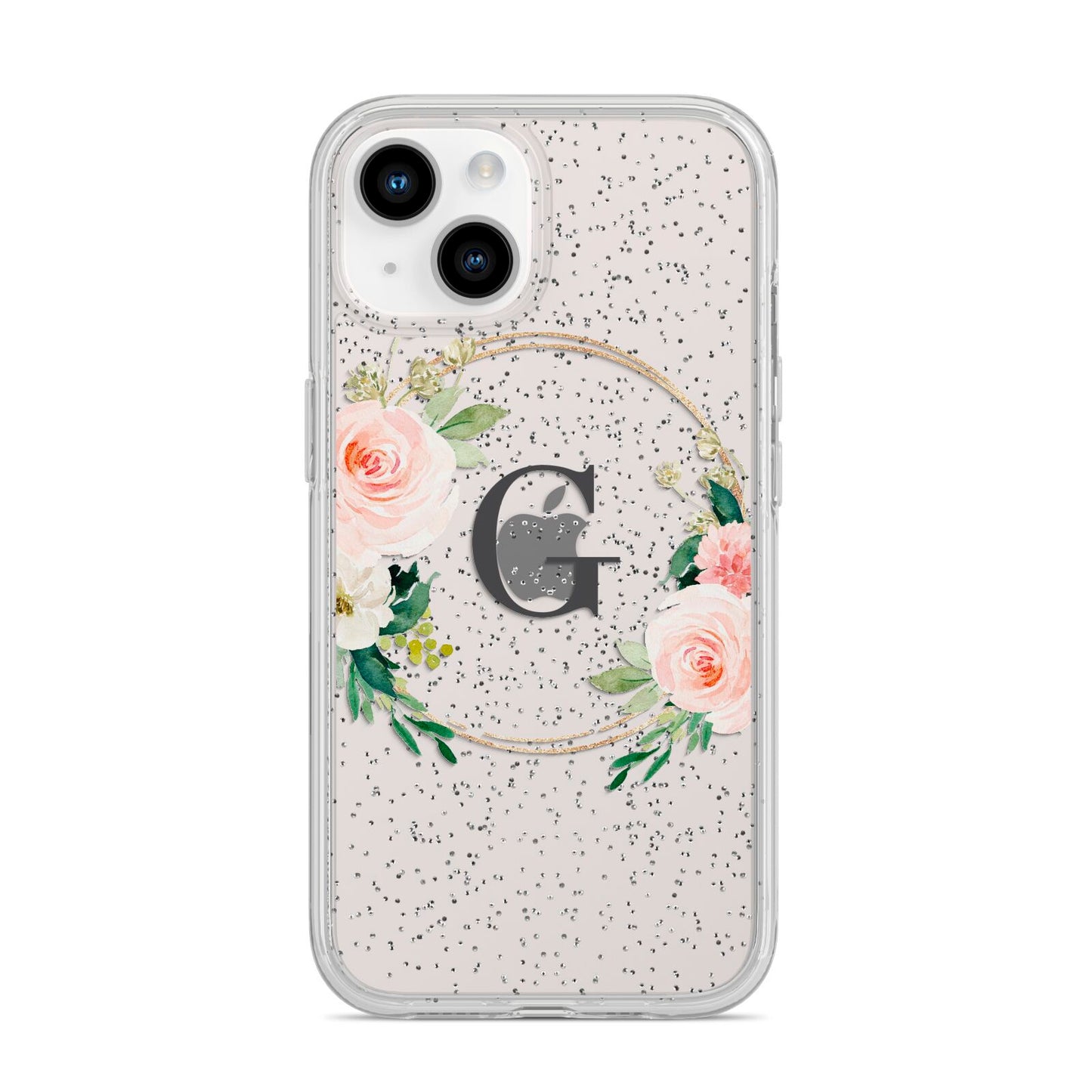 Personalised Blush Floral Wreath iPhone 14 Glitter Tough Case Starlight