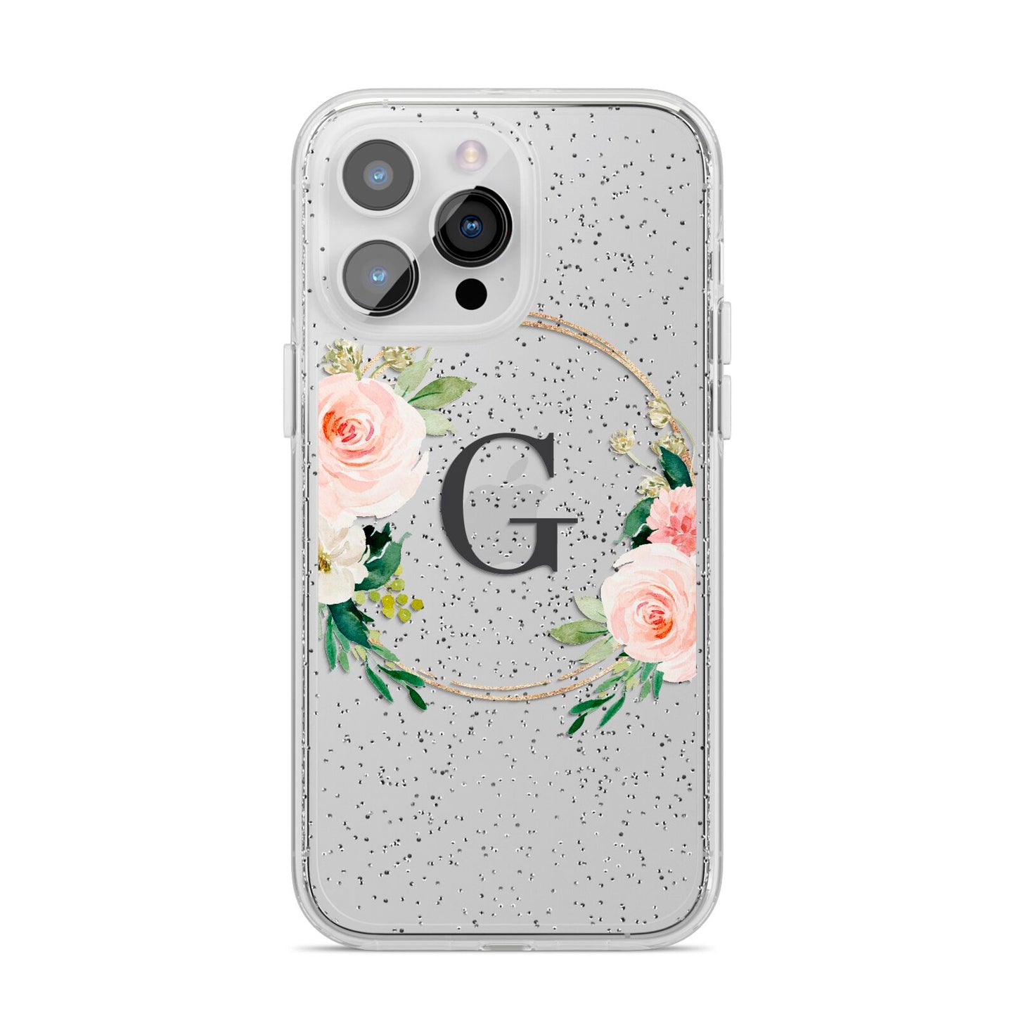 Personalised Blush Floral Wreath iPhone 14 Pro Max Glitter Tough Case Silver
