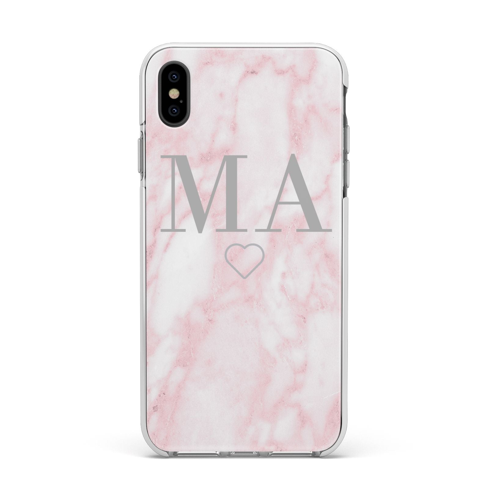 Personalised Blush Marble Initials Apple iPhone Xs Max Impact Case White Edge on Black Phone