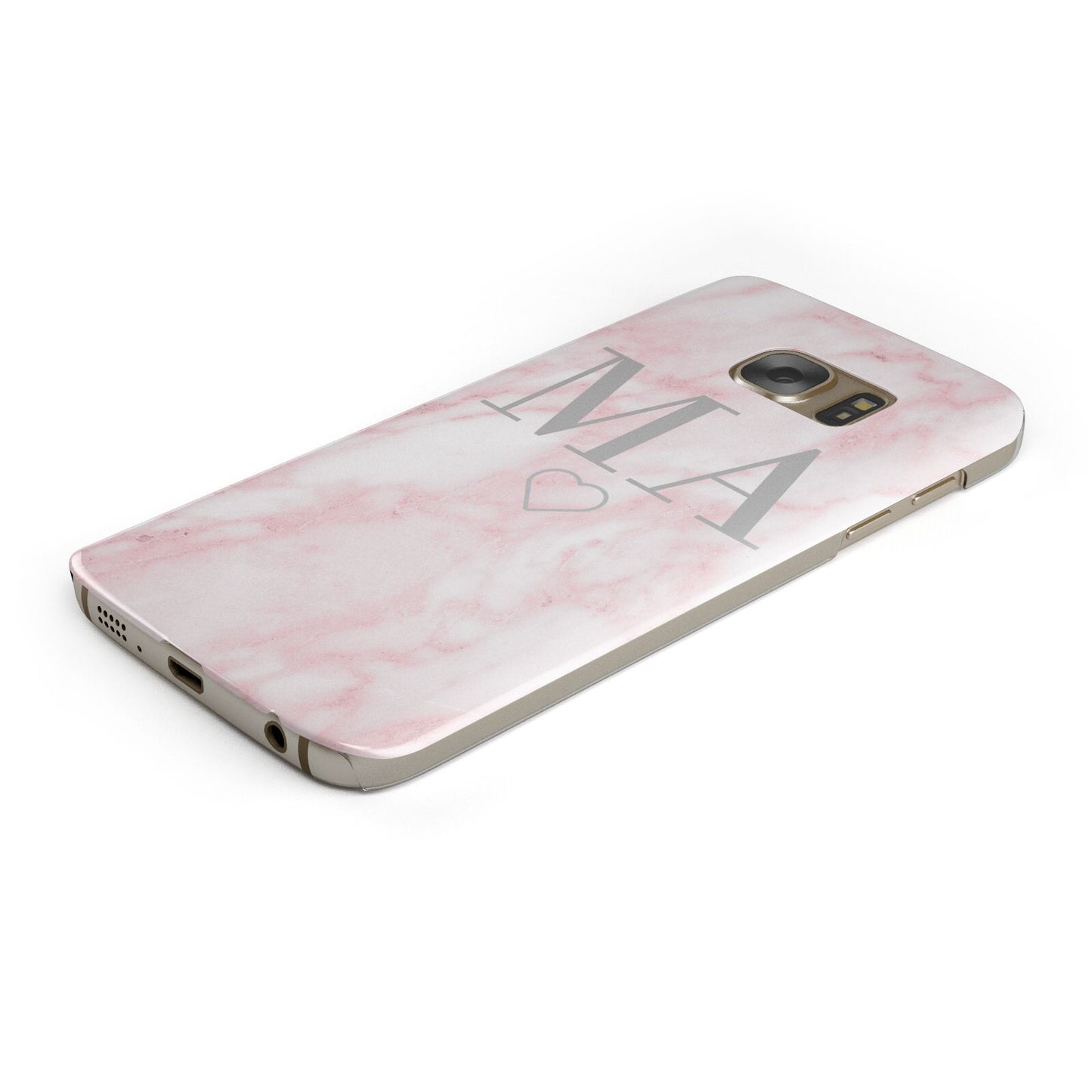 Personalised Blush Marble Initials Protective Samsung Galaxy Case Angled Image