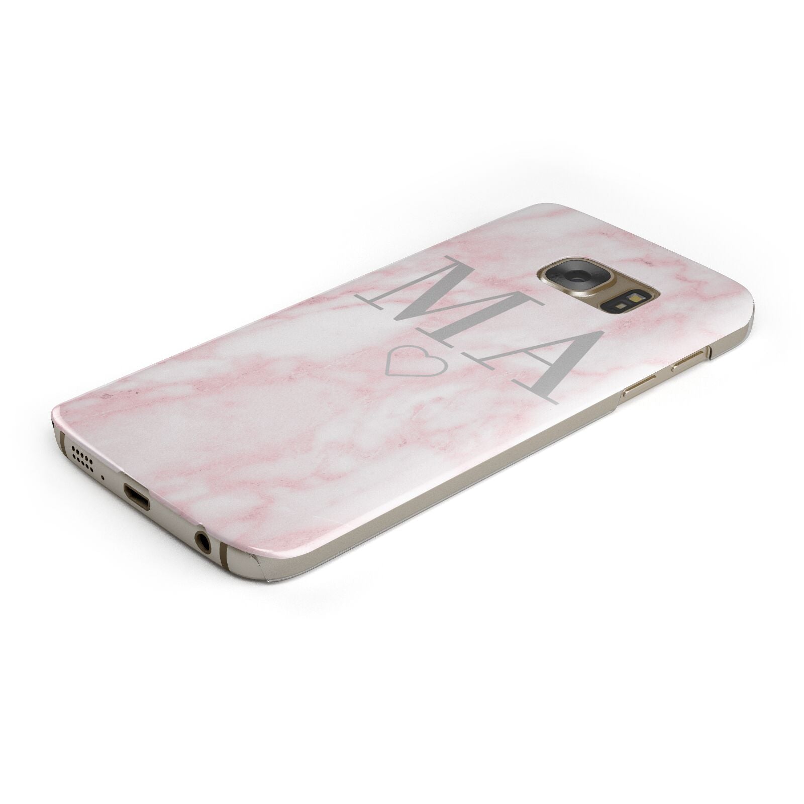 Personalised Blush Marble Initials Protective Samsung Galaxy Case Angled Image