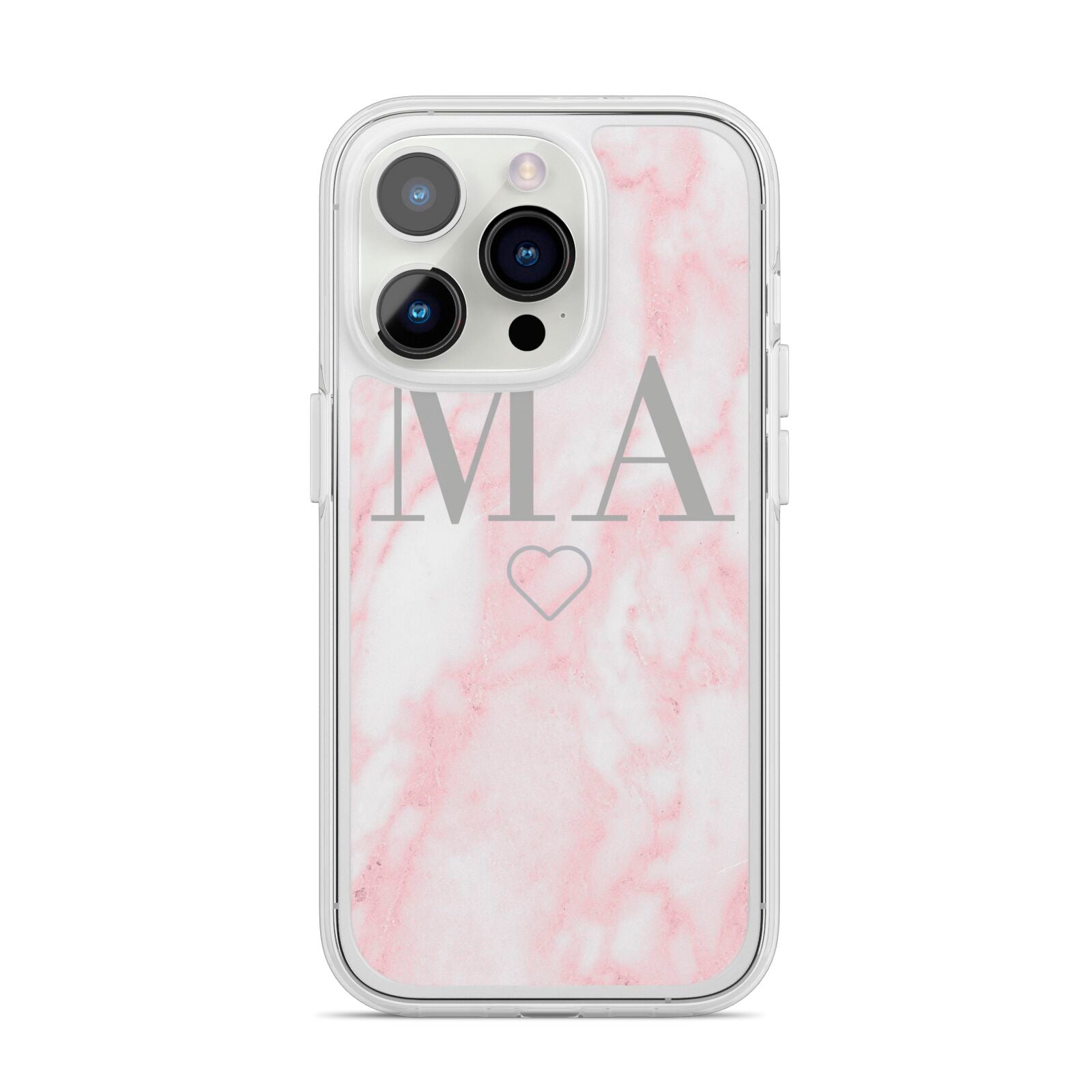 Personalised Blush Marble Initials iPhone 14 Pro Clear Tough Case Silver