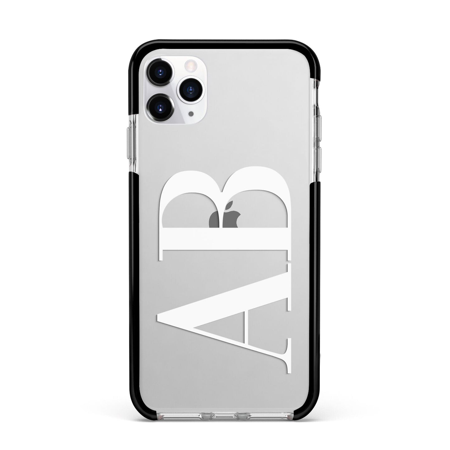 Personalised Bold Font Apple iPhone 11 Pro Max in Silver with Black Impact Case