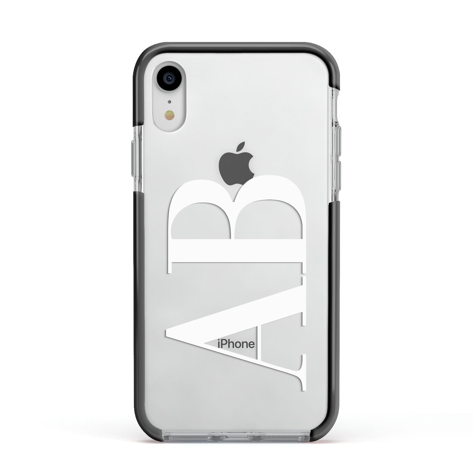 Personalised Bold Font Apple iPhone XR Impact Case Black Edge on Silver Phone