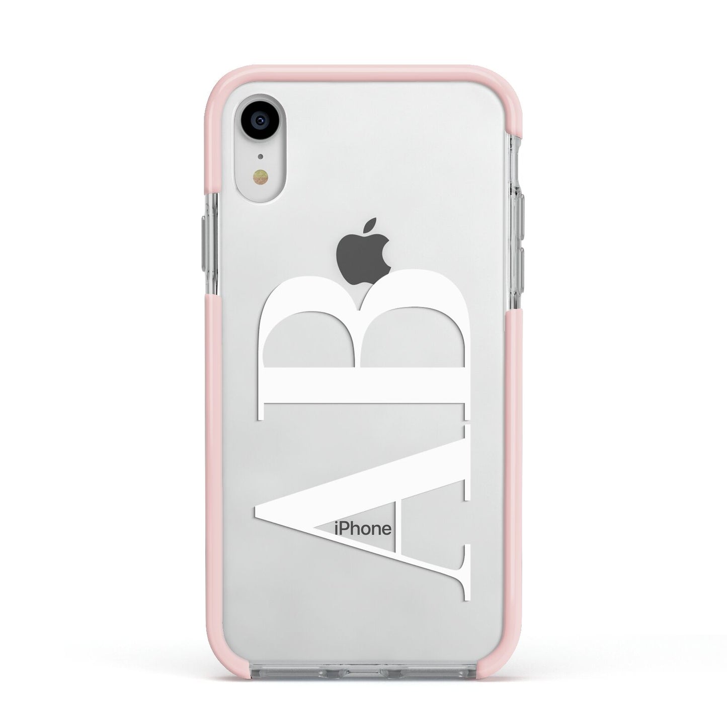 Personalised Bold Font Apple iPhone XR Impact Case Pink Edge on Silver Phone