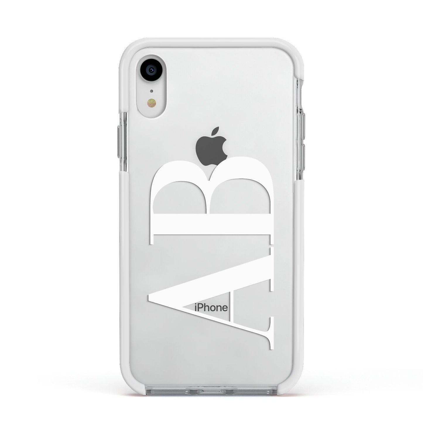 Personalised Bold Font Apple iPhone XR Impact Case White Edge on Silver Phone