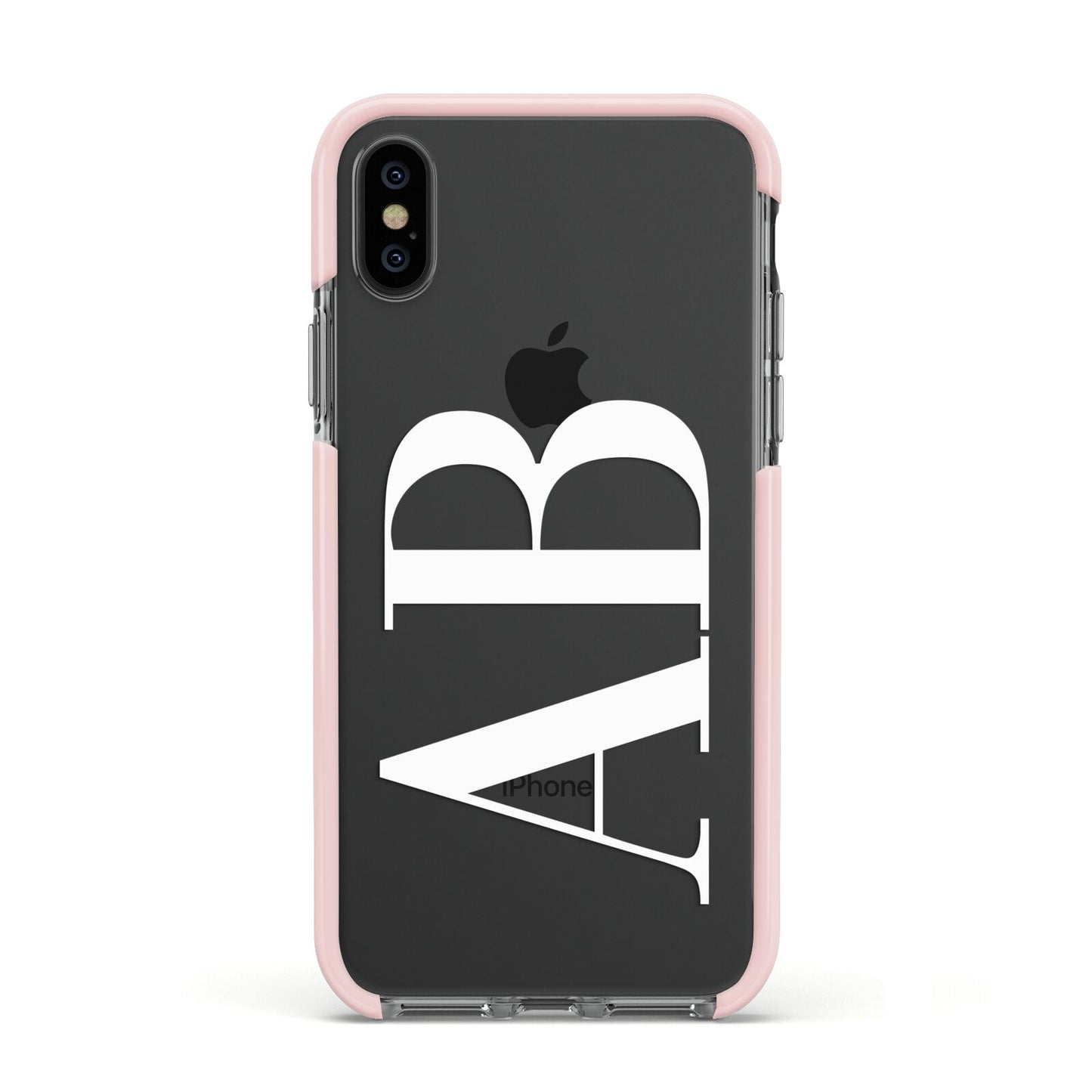 Personalised Bold Font Apple iPhone Xs Impact Case Pink Edge on Black Phone