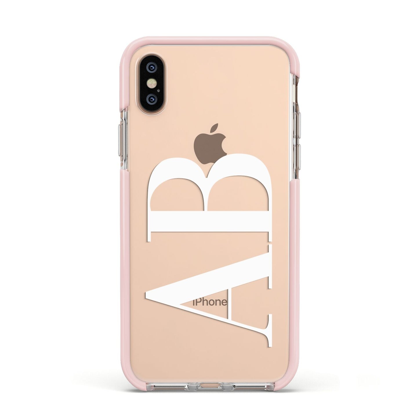 Personalised Bold Font Apple iPhone Xs Impact Case Pink Edge on Gold Phone