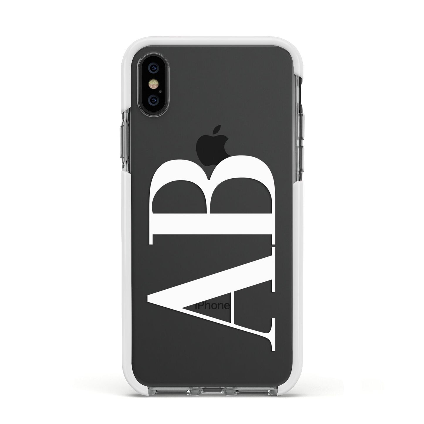 Personalised Bold Font Apple iPhone Xs Impact Case White Edge on Black Phone