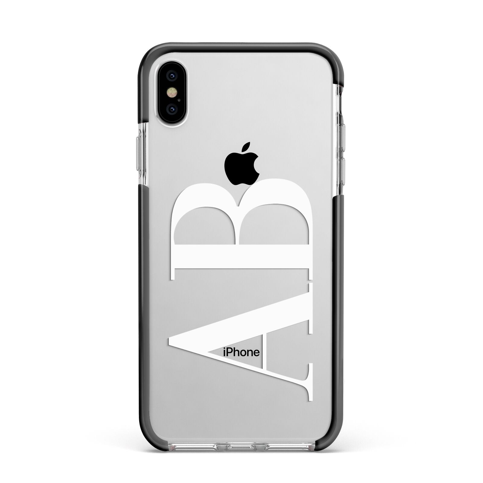 Personalised Bold Font Apple iPhone Xs Max Impact Case Black Edge on Silver Phone