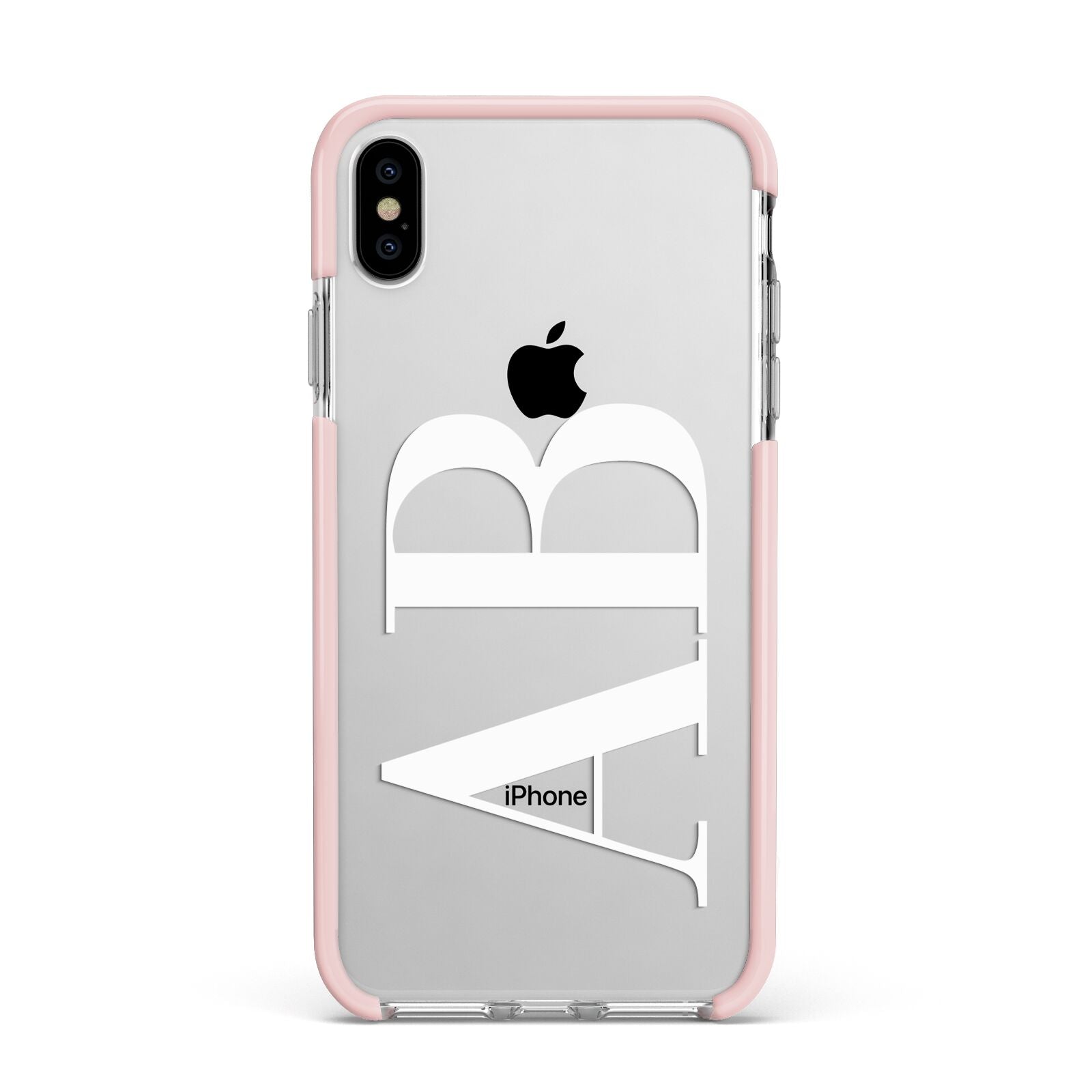 Personalised Bold Font Apple iPhone Xs Max Impact Case Pink Edge on Silver Phone