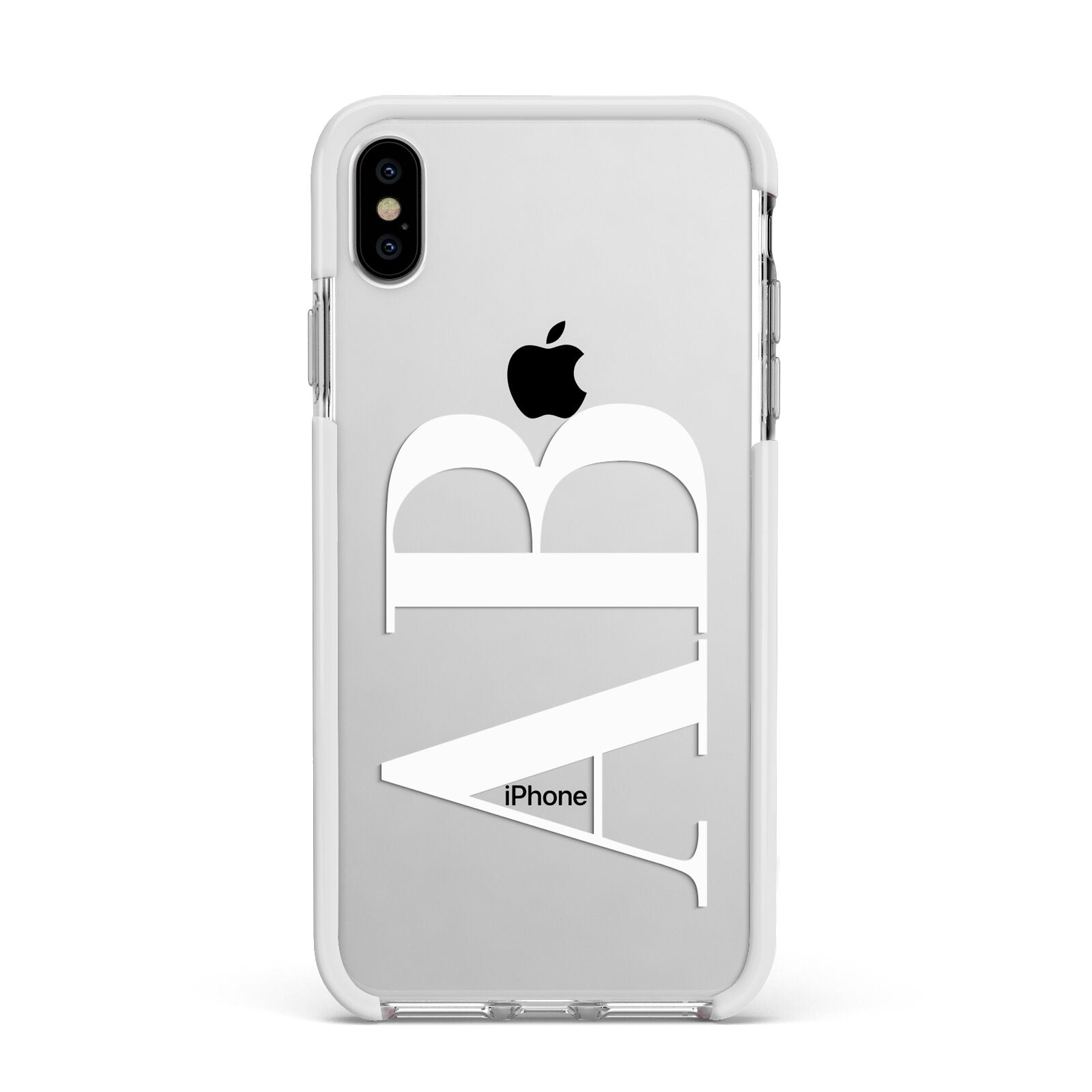 Personalised Bold Font Apple iPhone Xs Max Impact Case White Edge on Silver Phone