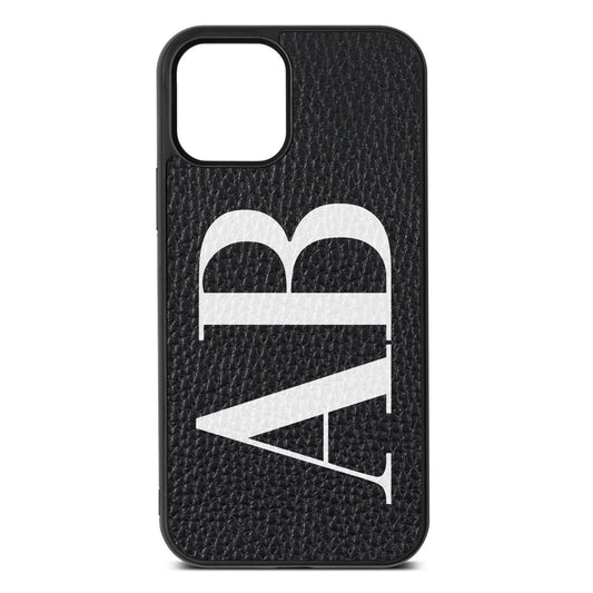 Personalised Bold Font Black Pebble Leather iPhone 12 Case