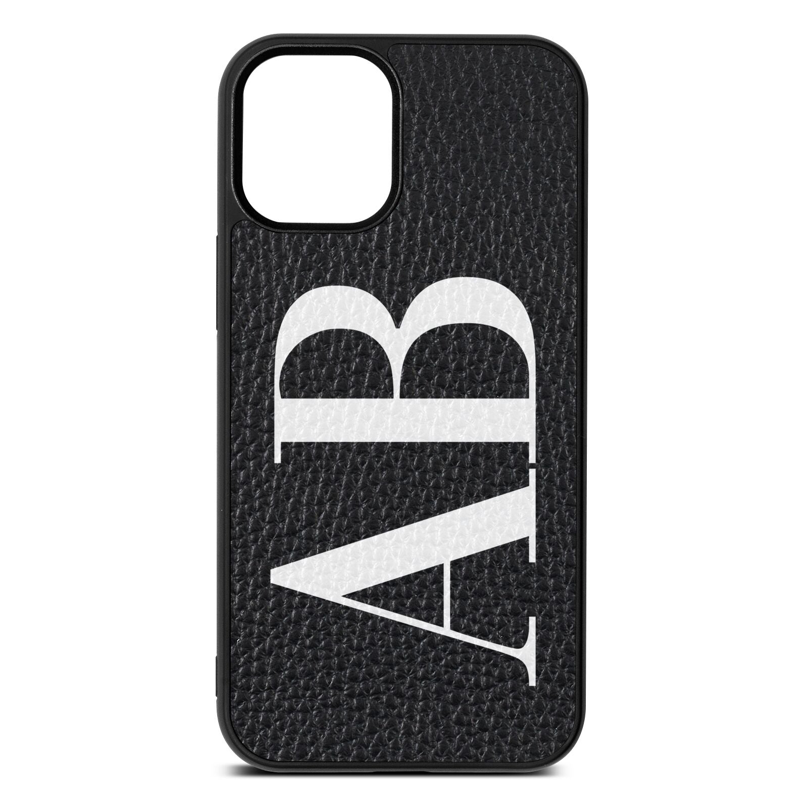 Personalised Bold Font Black Pebble Leather iPhone 12 Mini Case