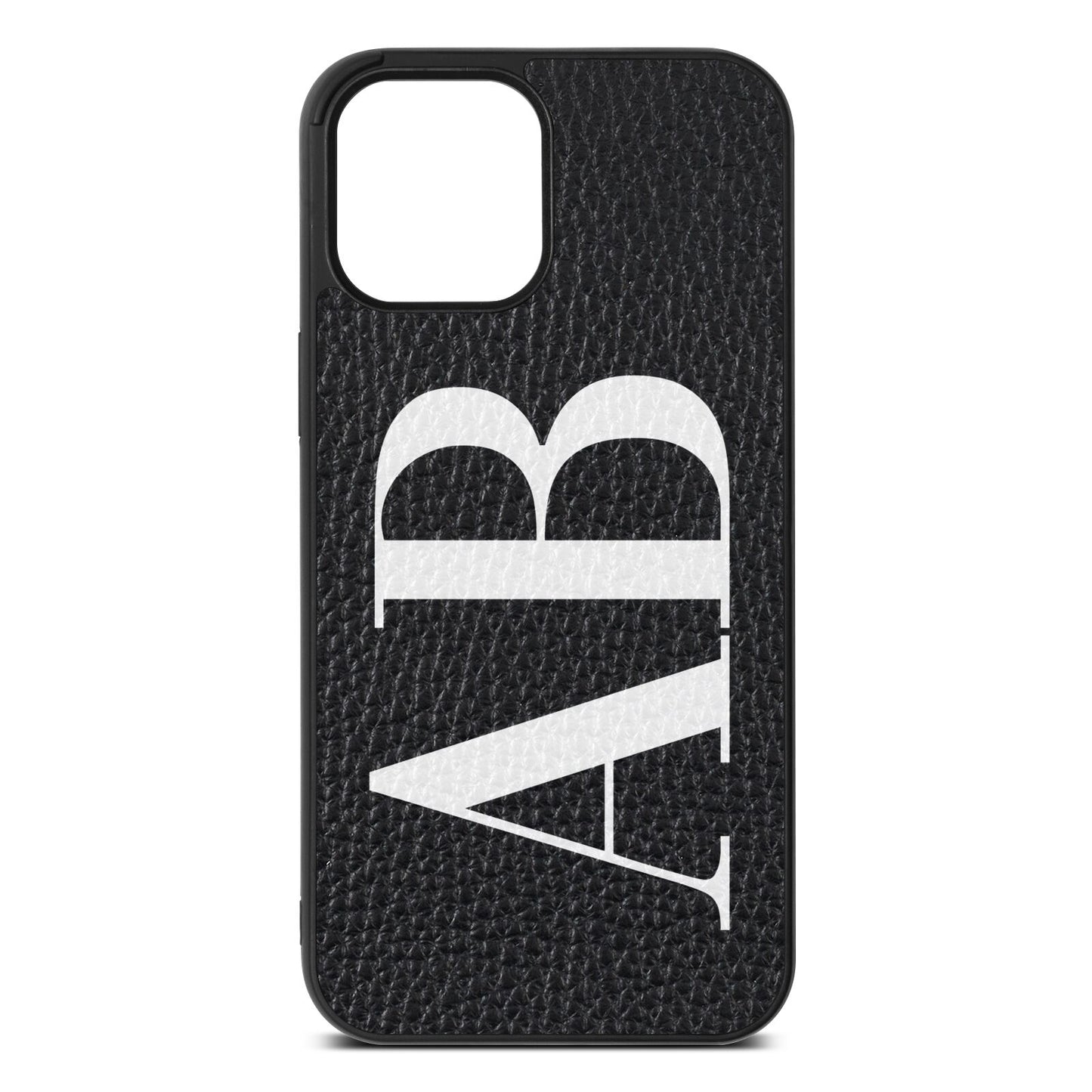 Personalised Bold Font Black Pebble Leather iPhone 12 Pro Max Case