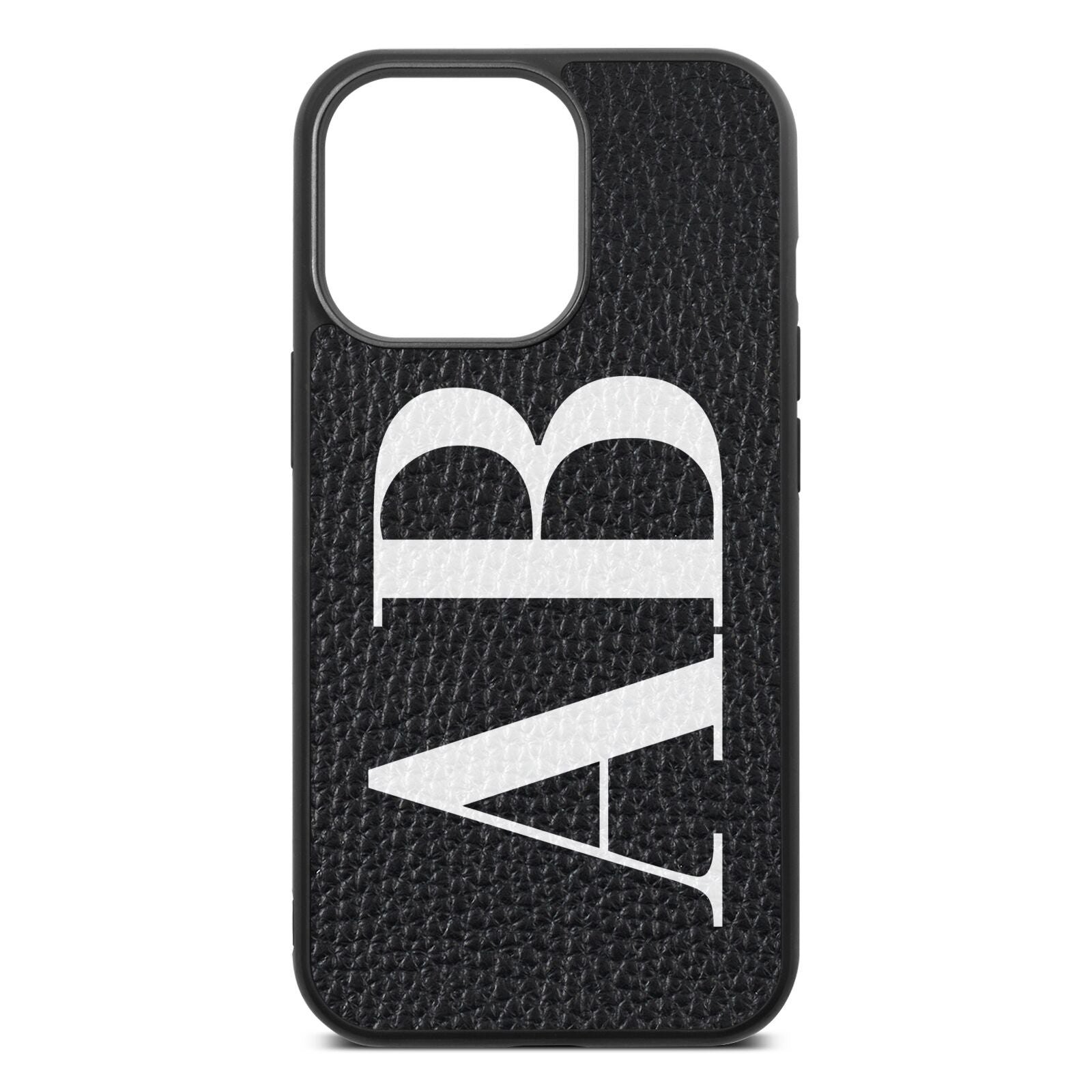 Personalised Bold Font Black Pebble Leather iPhone 13 Pro Case