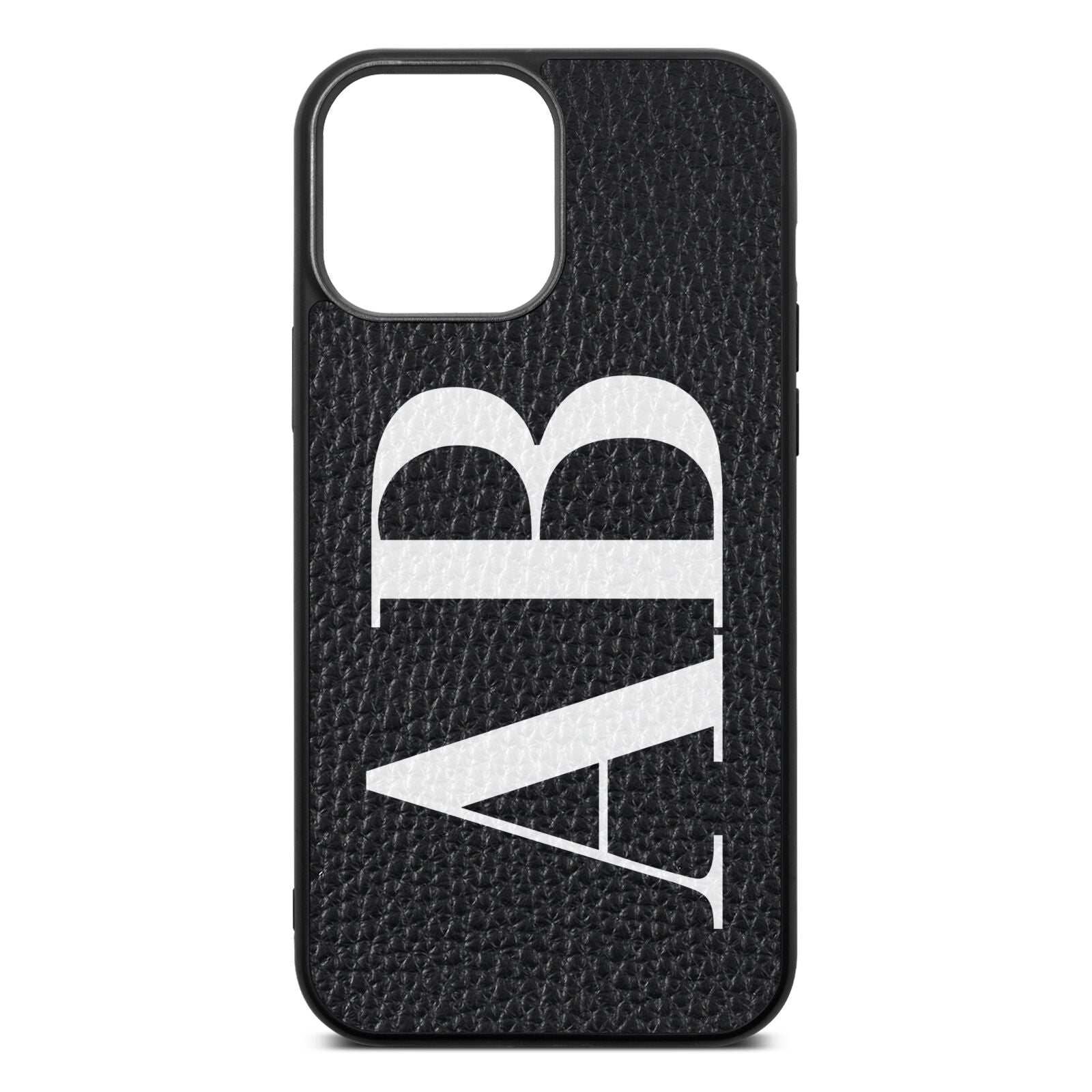 Personalised Bold Font Black Pebble Leather iPhone 13 Pro Max Case