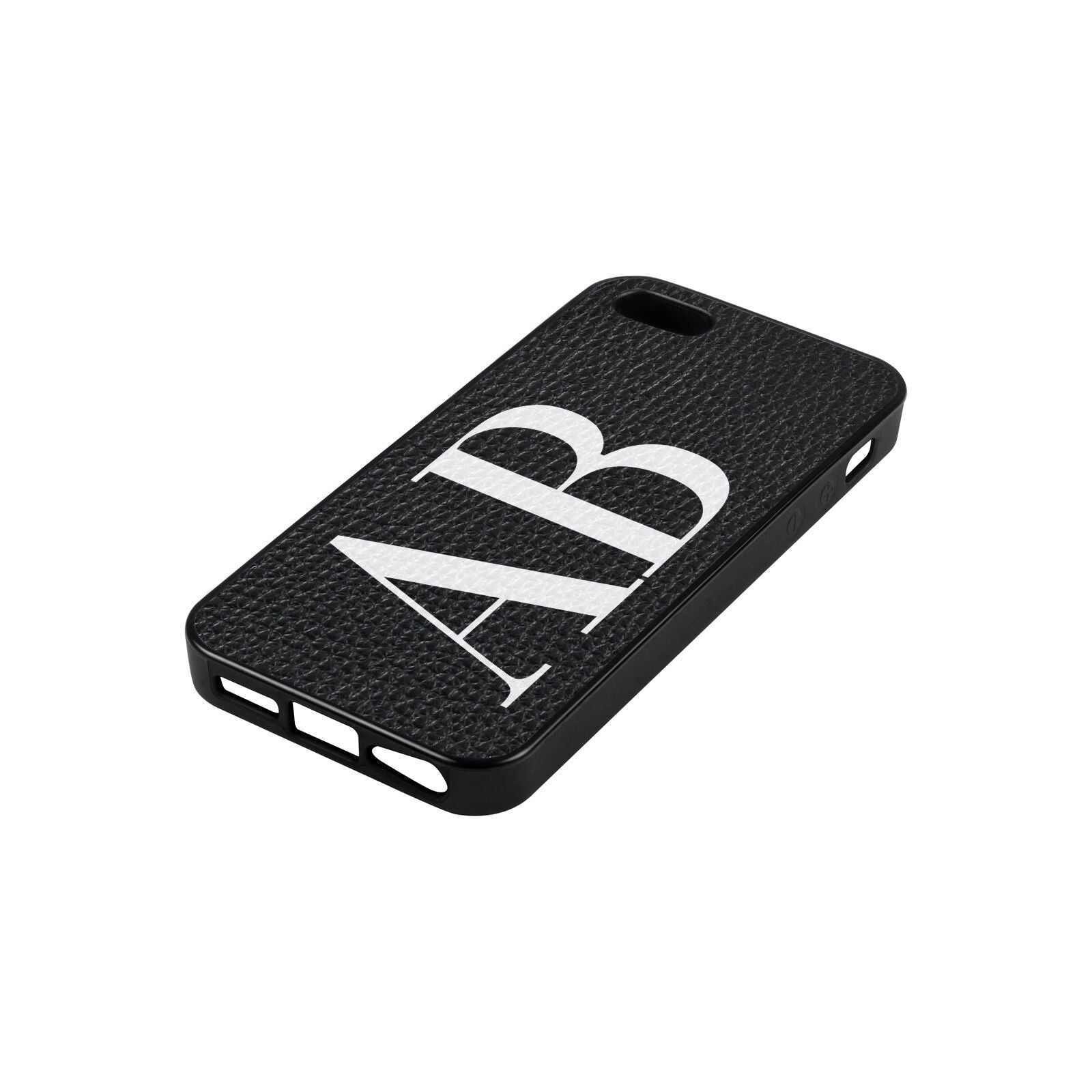 Personalised Bold Font Black Pebble Leather iPhone 5 Case Side Angle