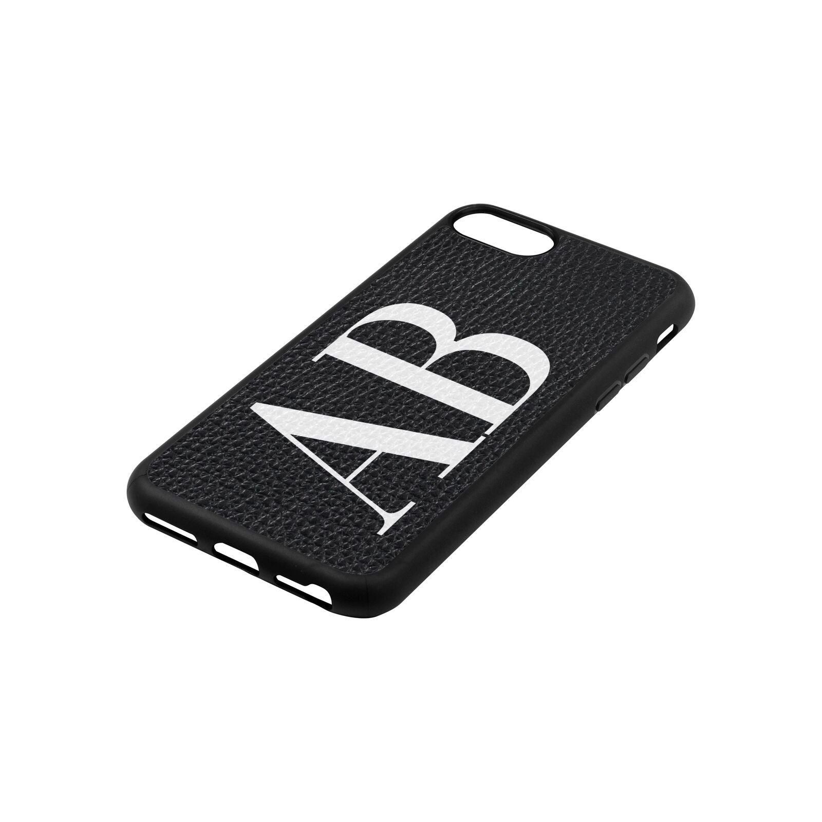 Personalised Bold Font Black Pebble Leather iPhone 8 Case Side Angle