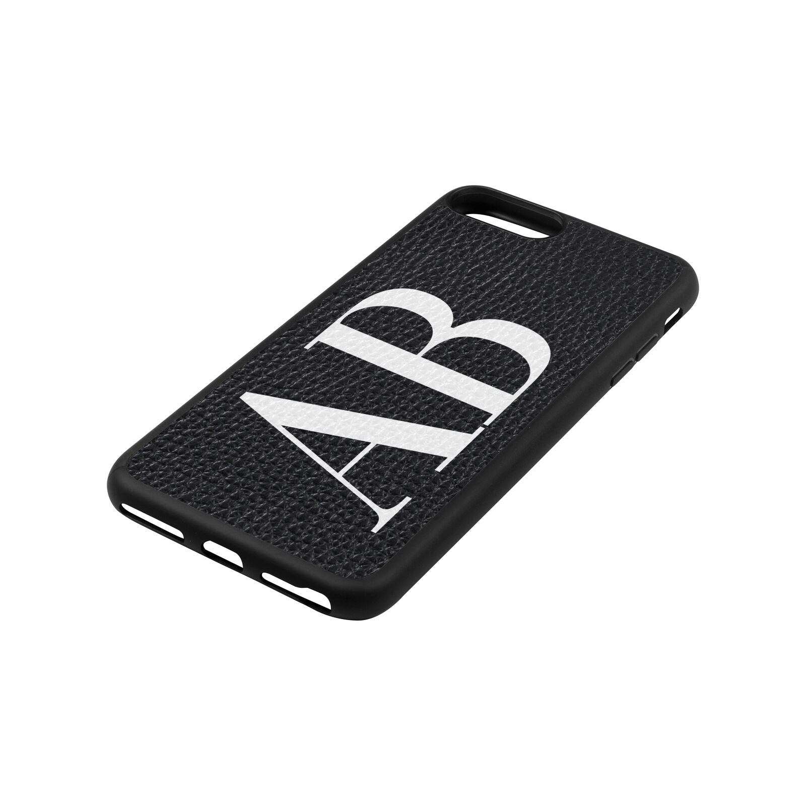 Personalised Bold Font Black Pebble Leather iPhone 8 Plus Case Side Angle