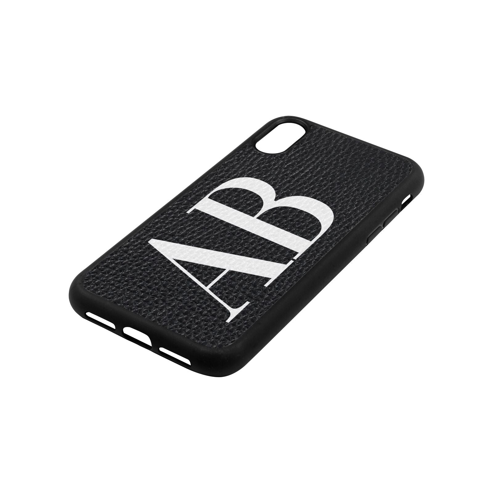 Personalised Bold Font Black Pebble Leather iPhone Xr Case Side Angle