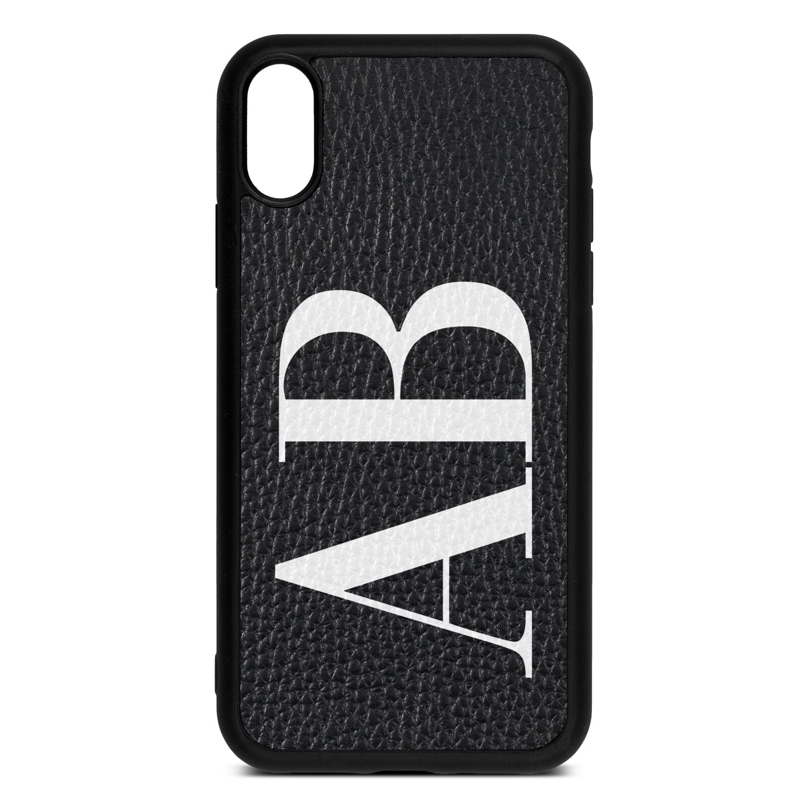 Personalised Bold Font Black Pebble Leather iPhone Xr Case