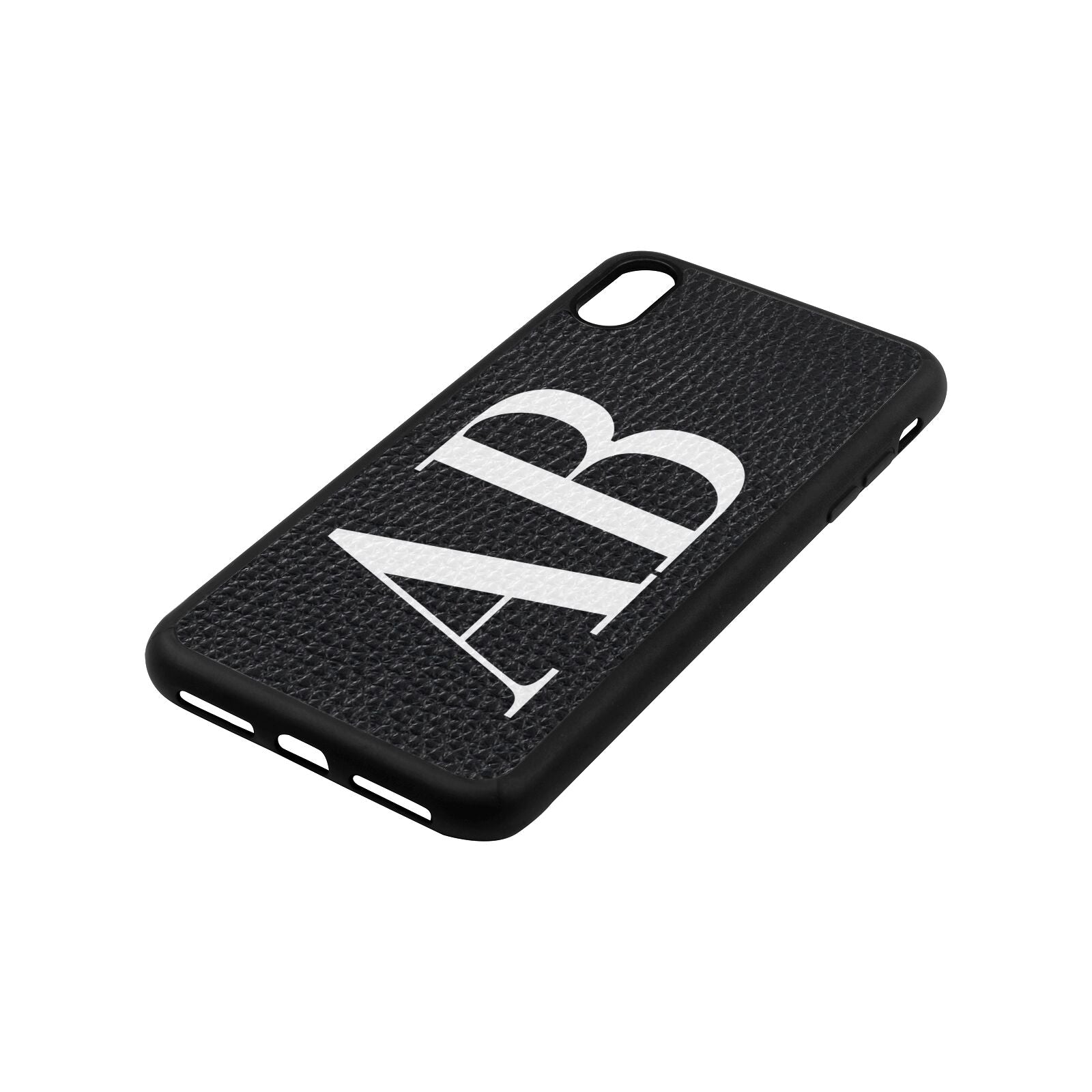 Personalised Bold Font Black Pebble Leather iPhone Xs Max Case Side Angle