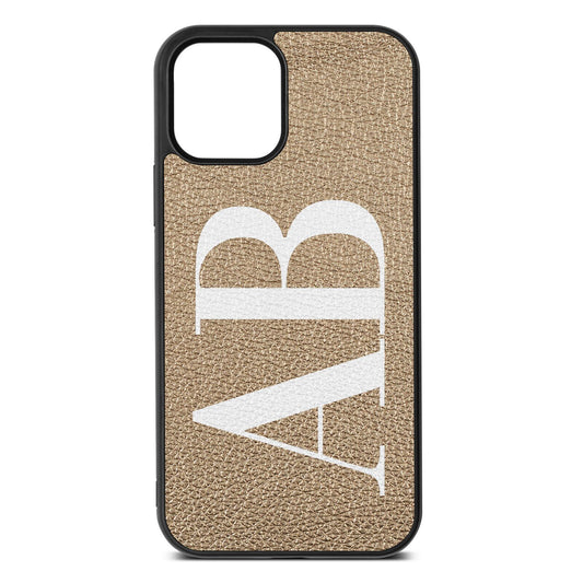 Personalised Bold Font Gold Pebble Leather iPhone 12 Case