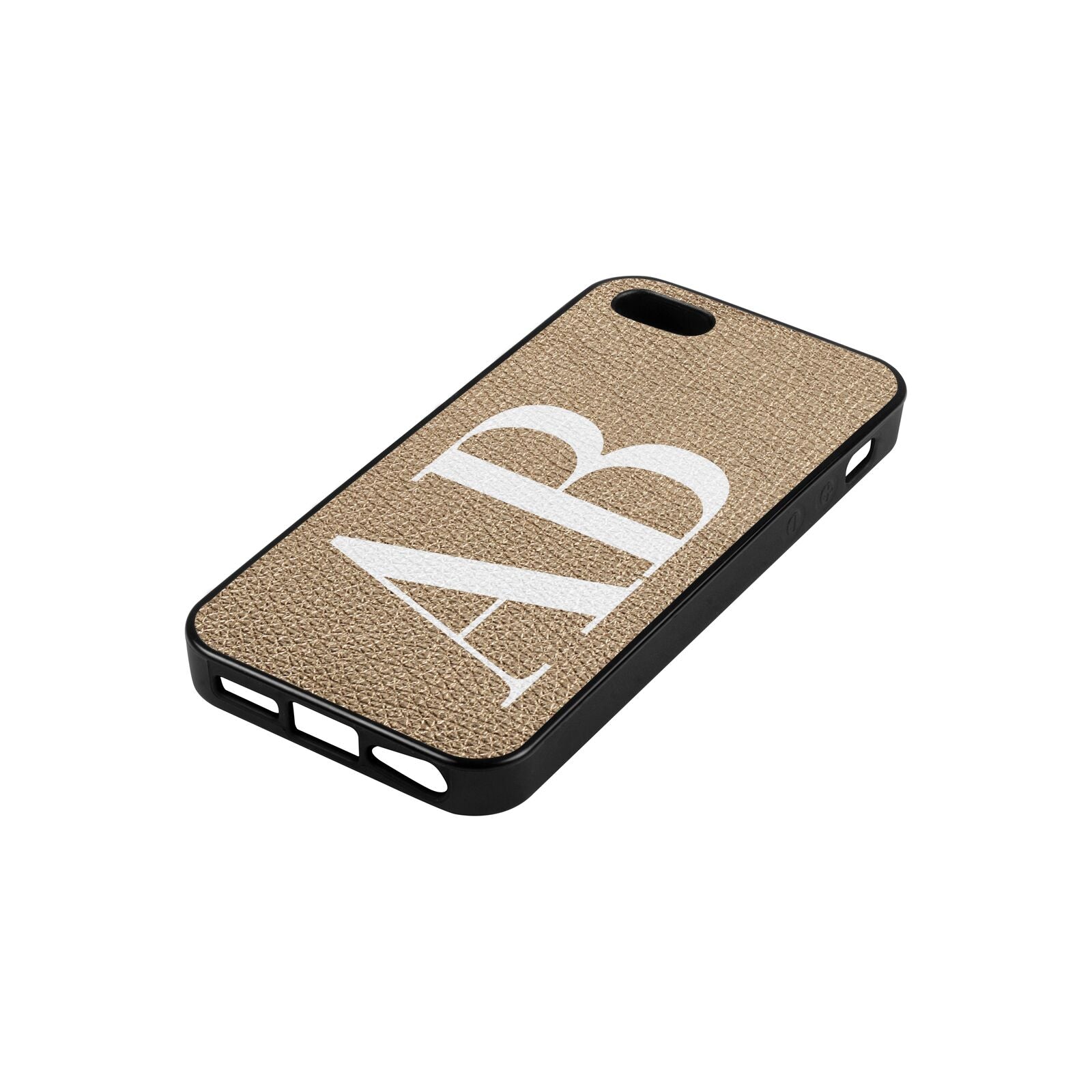 Personalised Bold Font Gold Pebble Leather iPhone 5 Case Side Angle