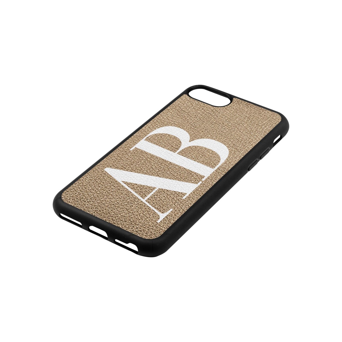 Personalised Bold Font Gold Pebble Leather iPhone 8 Case Side Angle