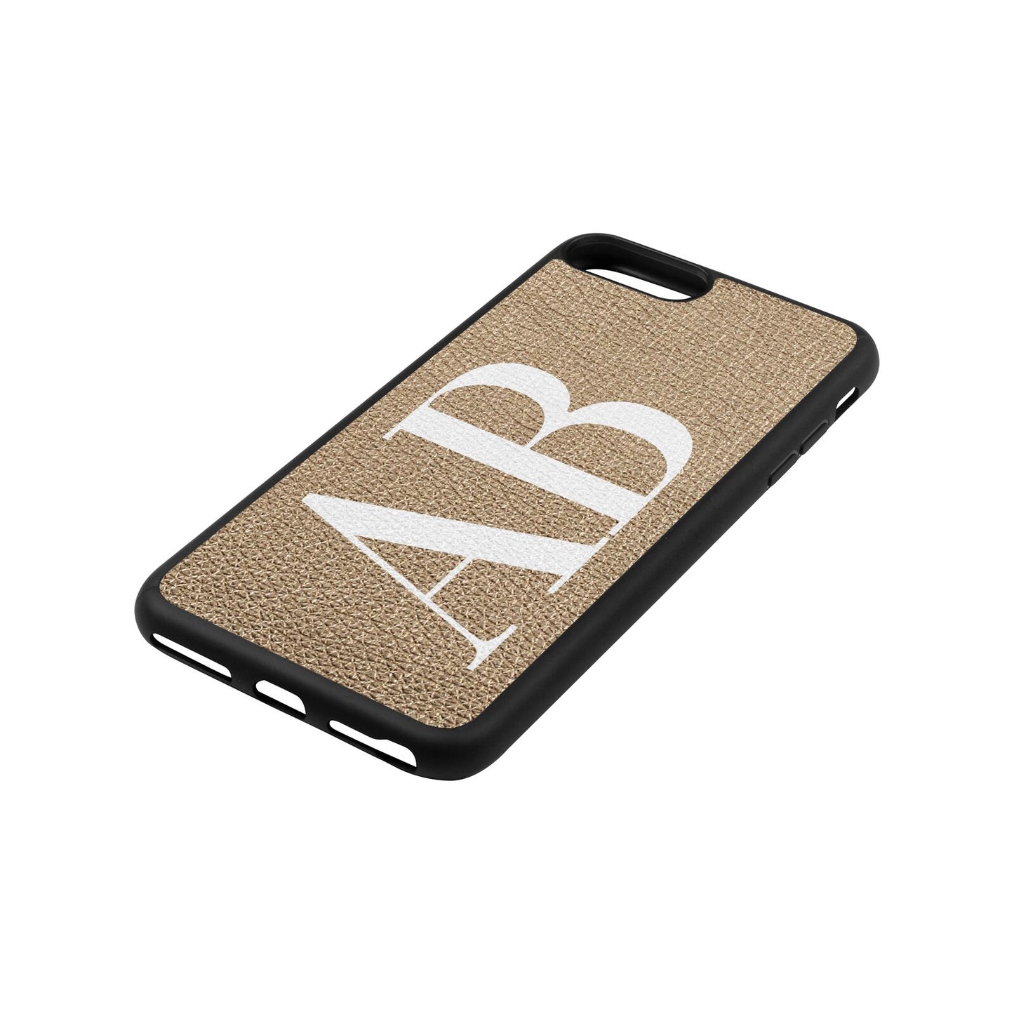 Personalised Bold Font Gold Pebble Leather iPhone 8 Plus Case Side Angle