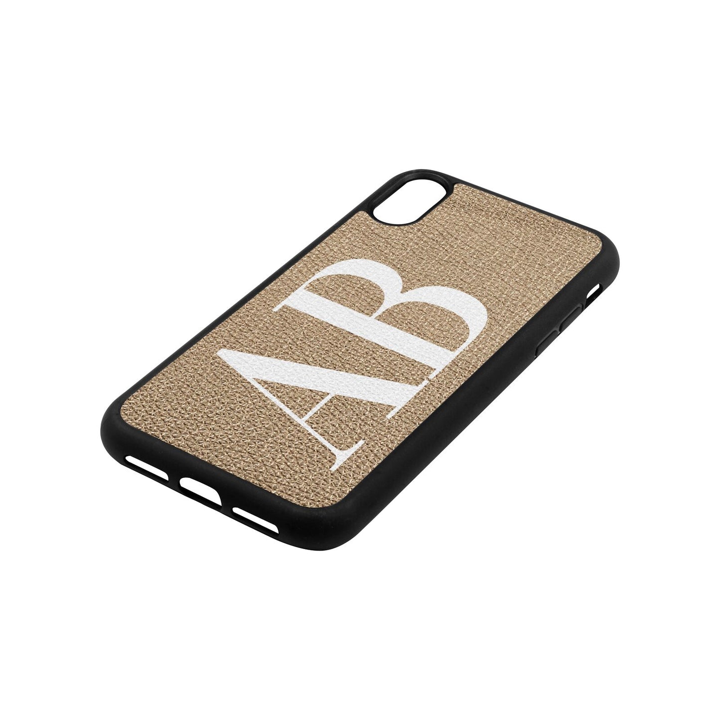 Personalised Bold Font Gold Pebble Leather iPhone Xr Case Side Angle